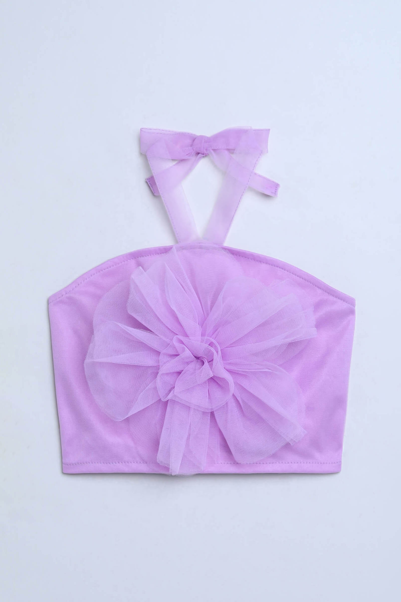 Net knit sleeveless rose applique Party crop top-Lilac