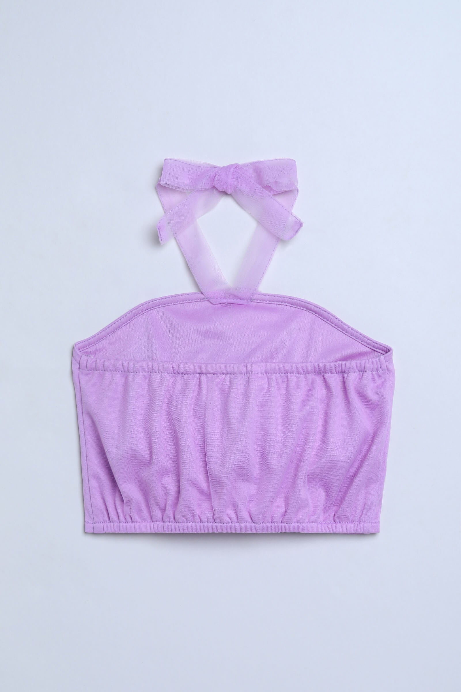 Net knit sleeveless rose applique Party crop top-Lilac