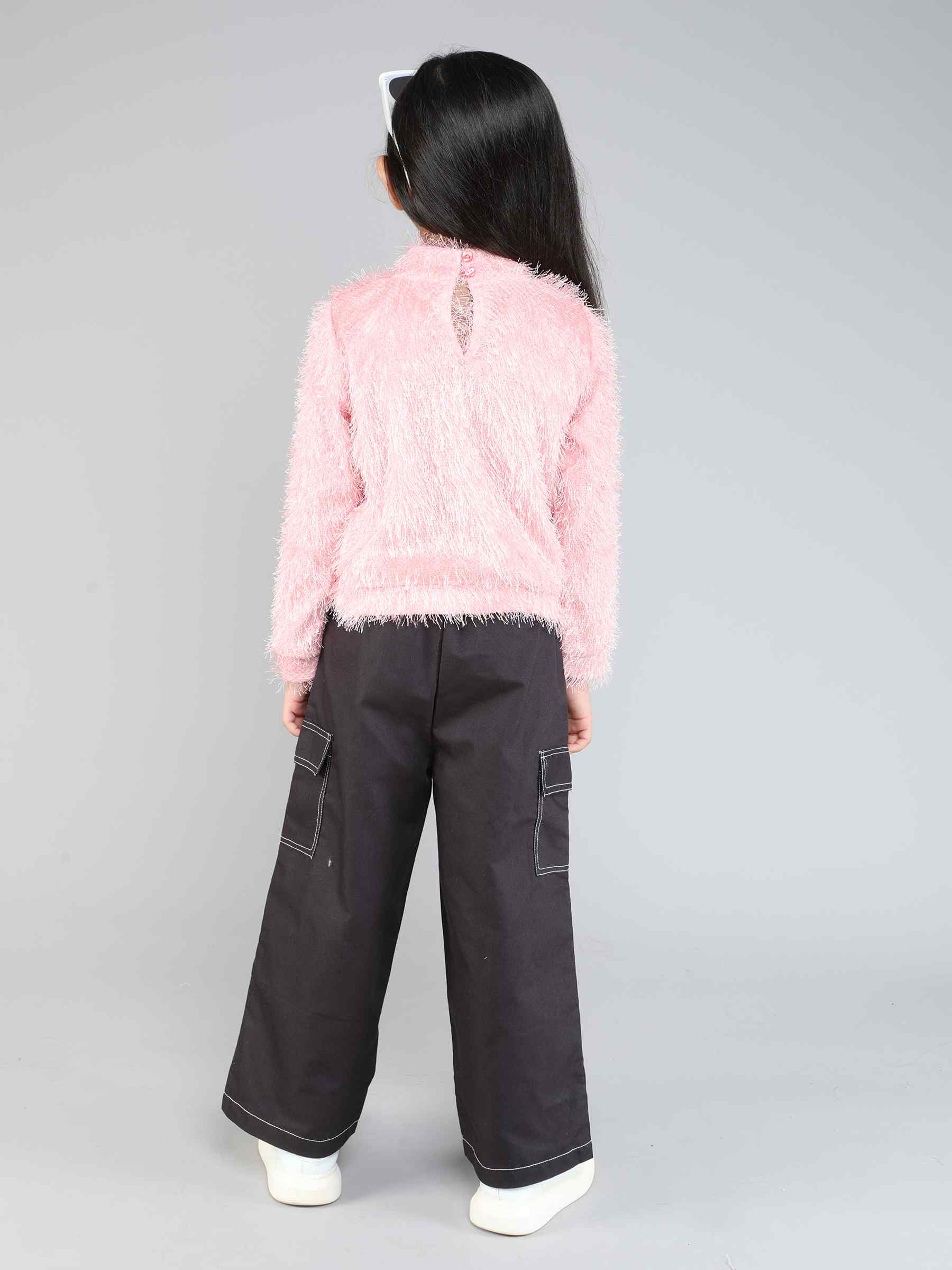 Fur full sleeves party sweatshirt-Peach