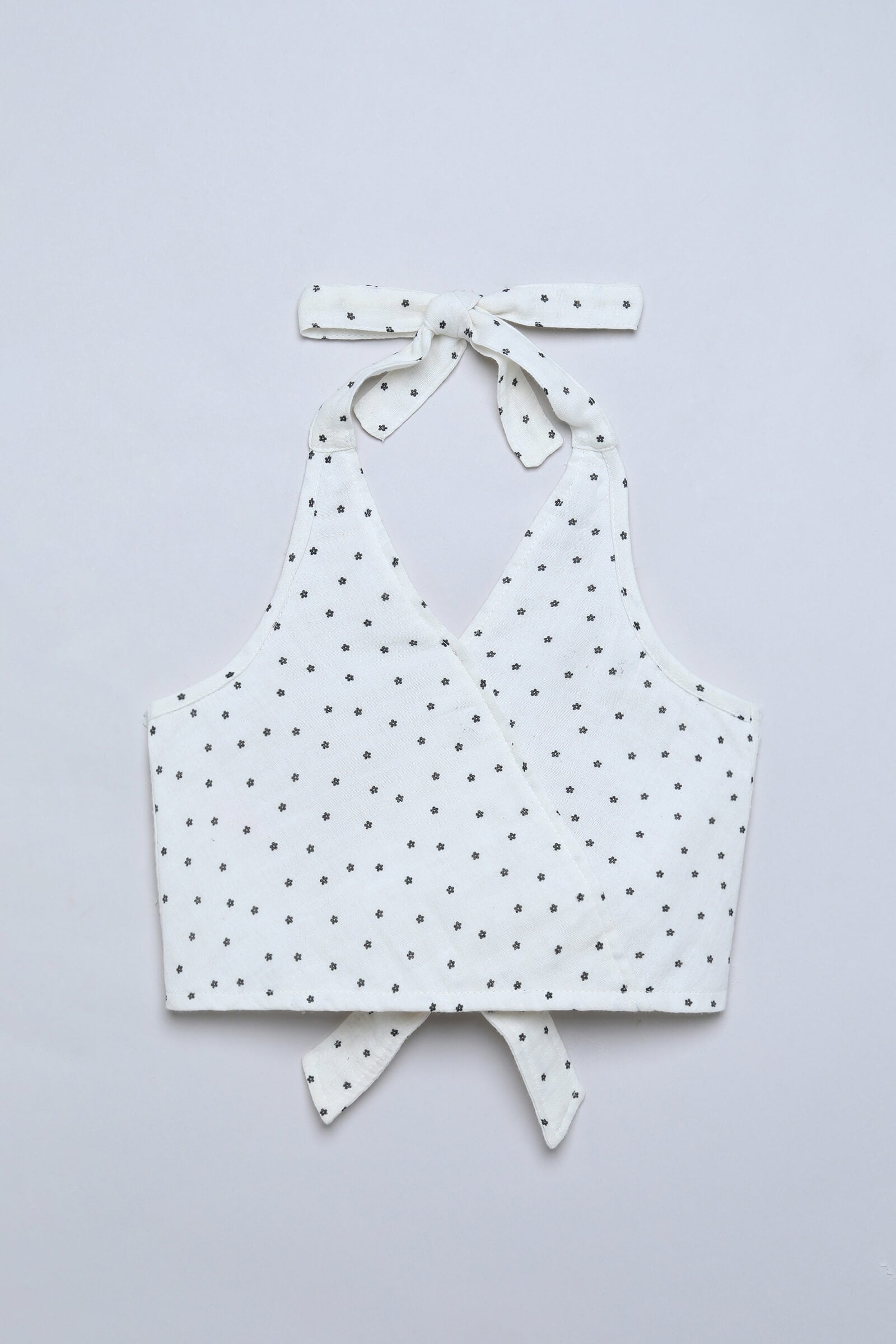 100% cotton woven sleeveless daisy printed back tie up crop top- White & black