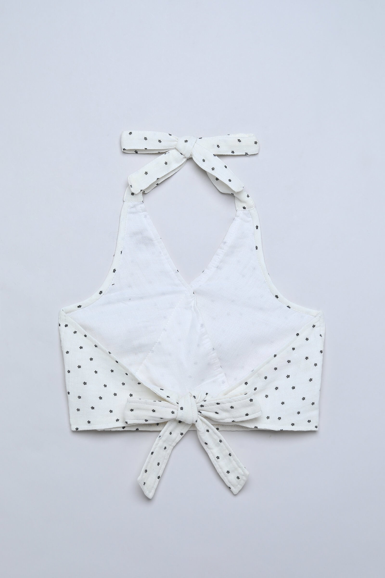 100% cotton woven sleeveless daisy printed back tie up crop top- White & black