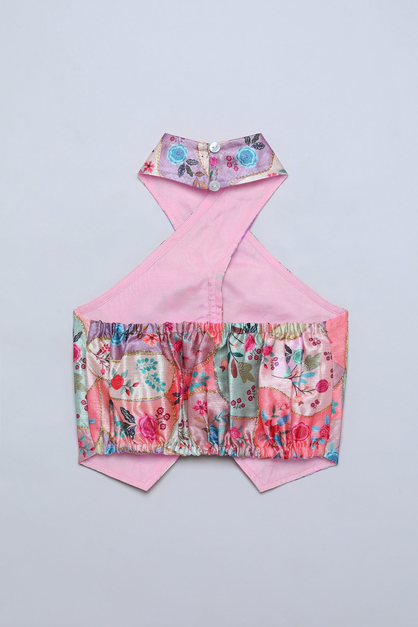 Woven sleeveless Patch work printed halter neck crop Top -Multi