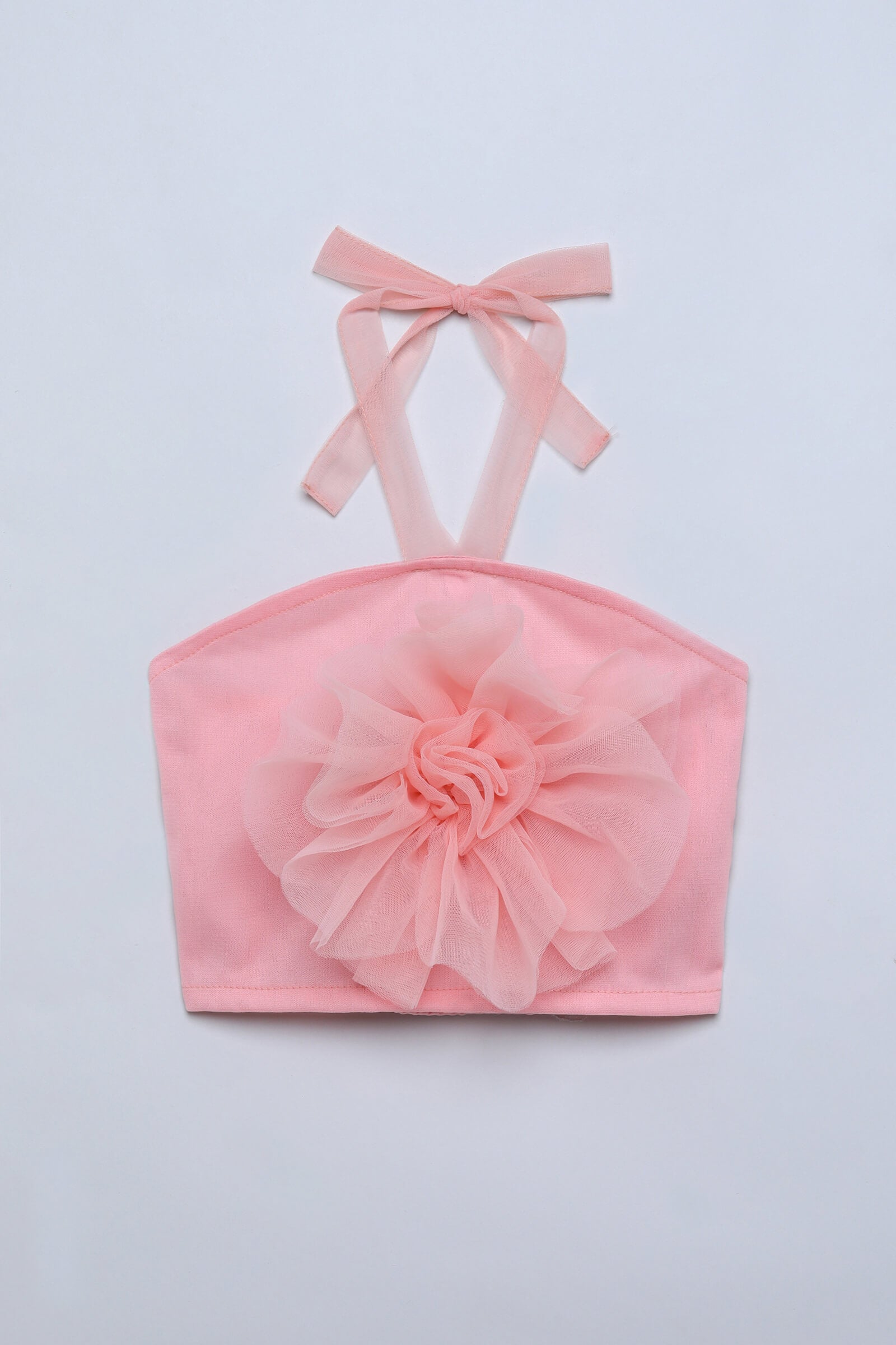 Net knit sleeveless rose applique Party crop top-Peach