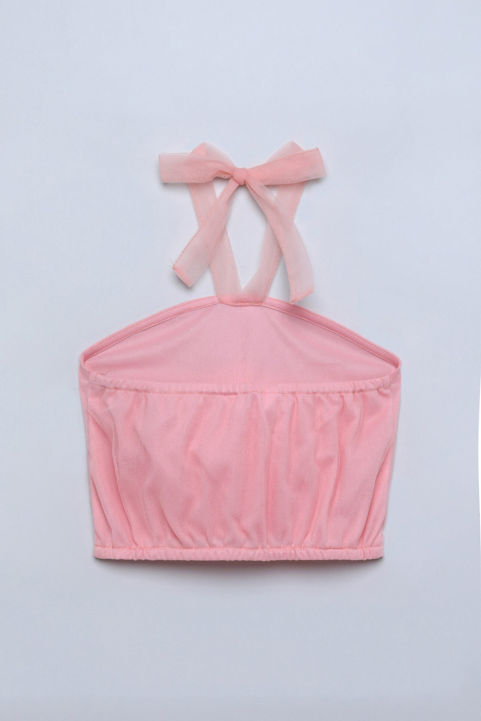 Net knit sleeveless rose applique Party crop top-Peach
