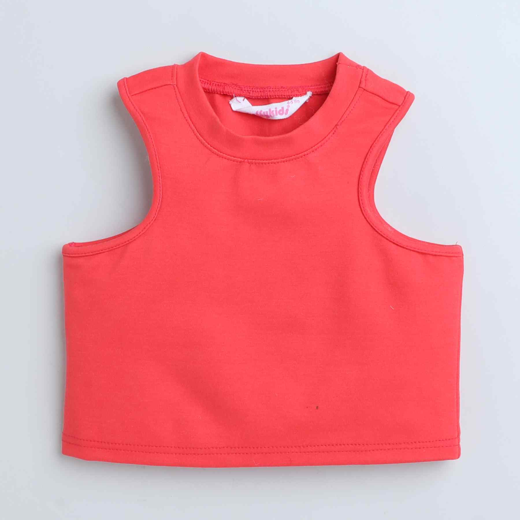 solid sleeveless crop top-Red