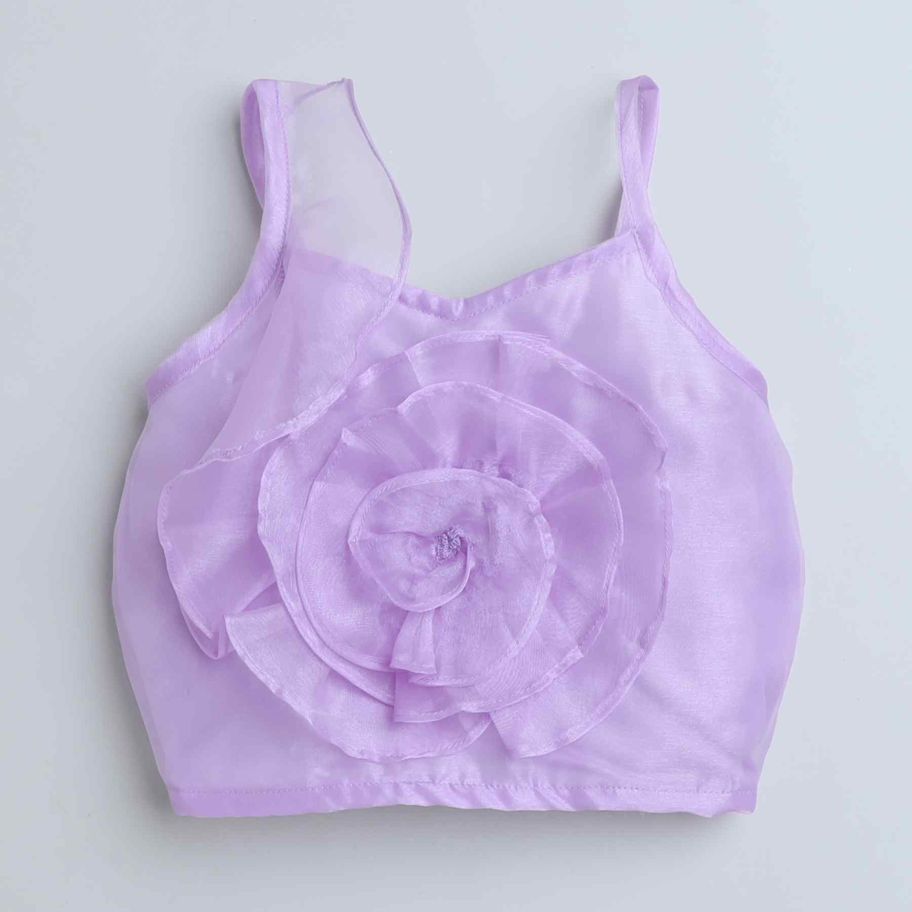 rose detail singlet party crop top and emboss skirt set-Purple/white