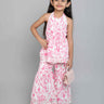 ikat printed halter neck ethnic peplum kurta and sharara set-White/Pink