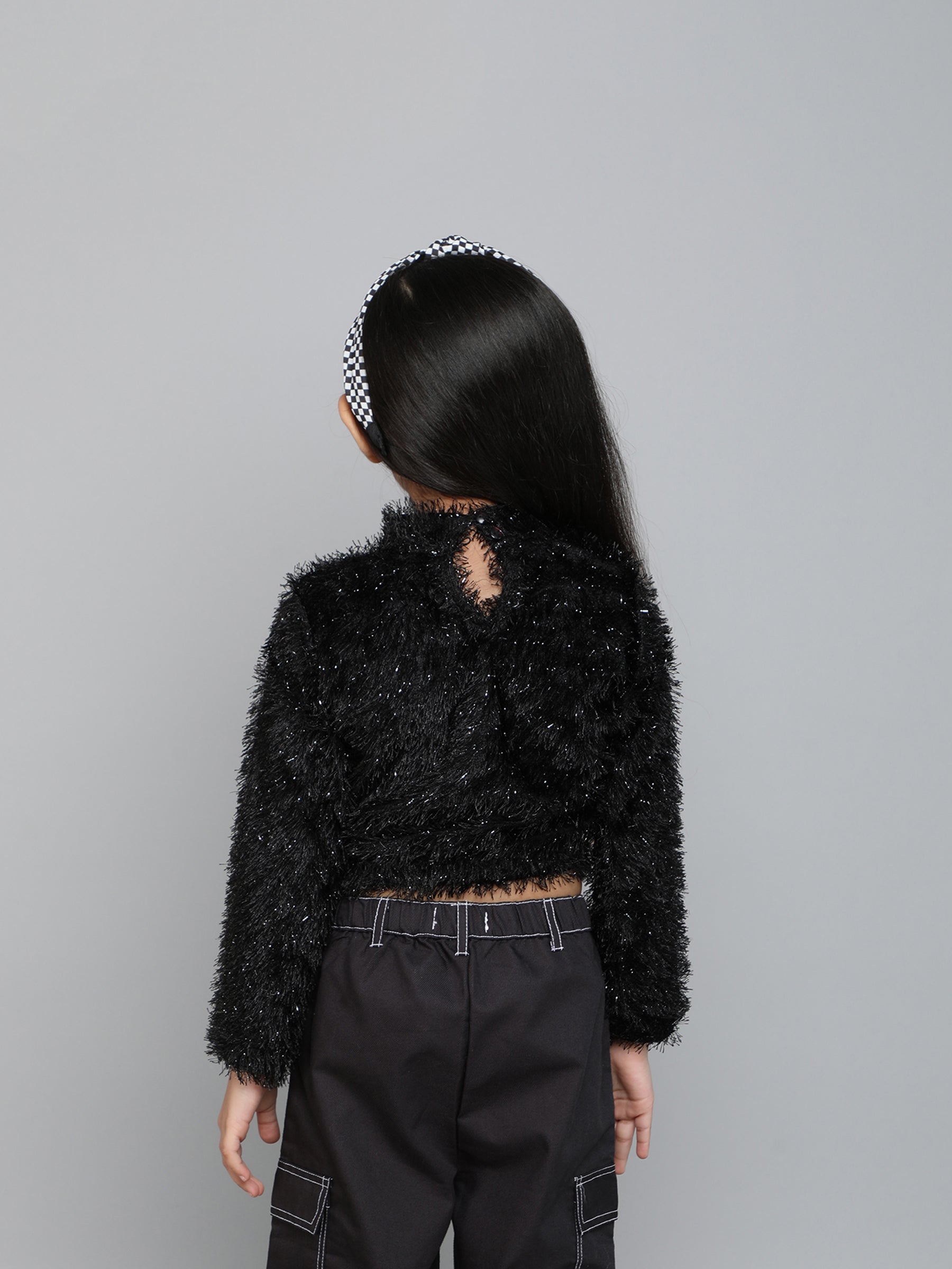 fur full sleeves party sweatshirt-Black