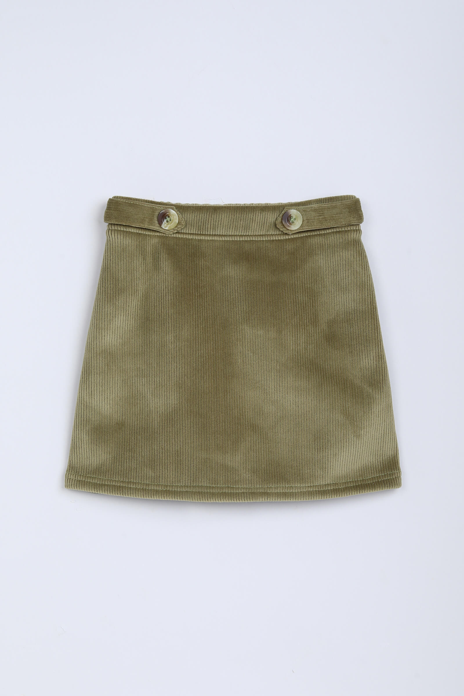 corduroy Knee length waist button detail skirt-Olive