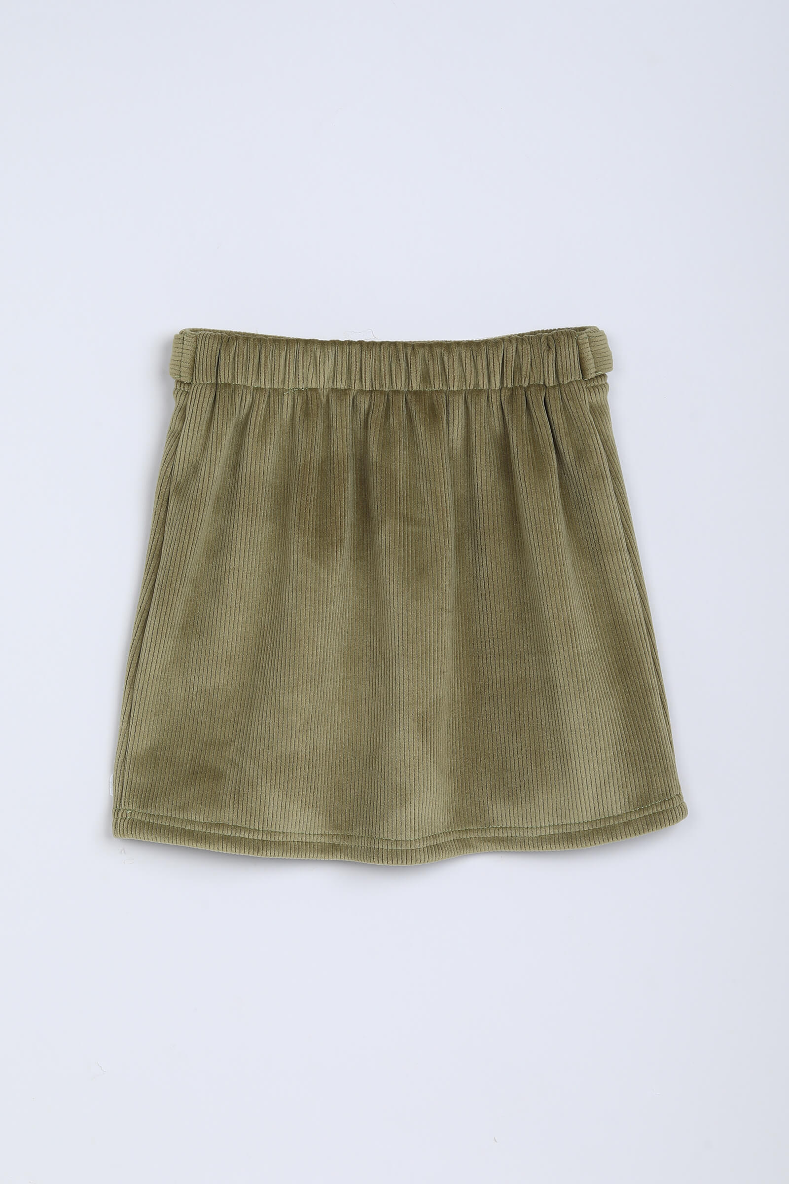 corduroy Knee length waist button detail skirt-Olive