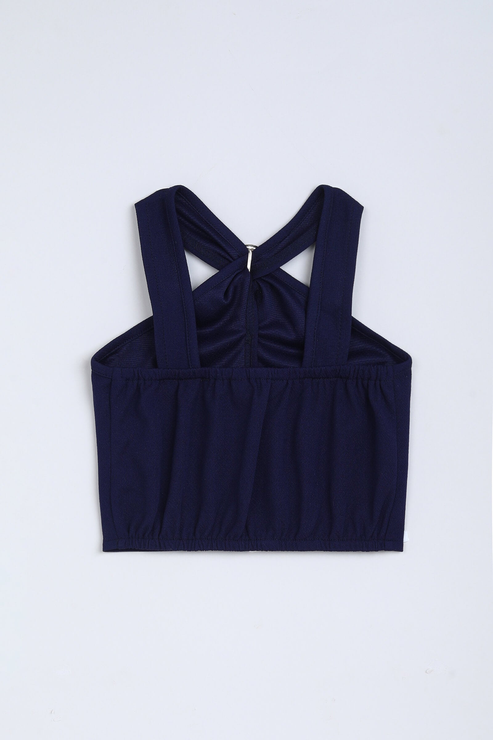 knit sleeveless buckle detail halter neck crop top-Navy