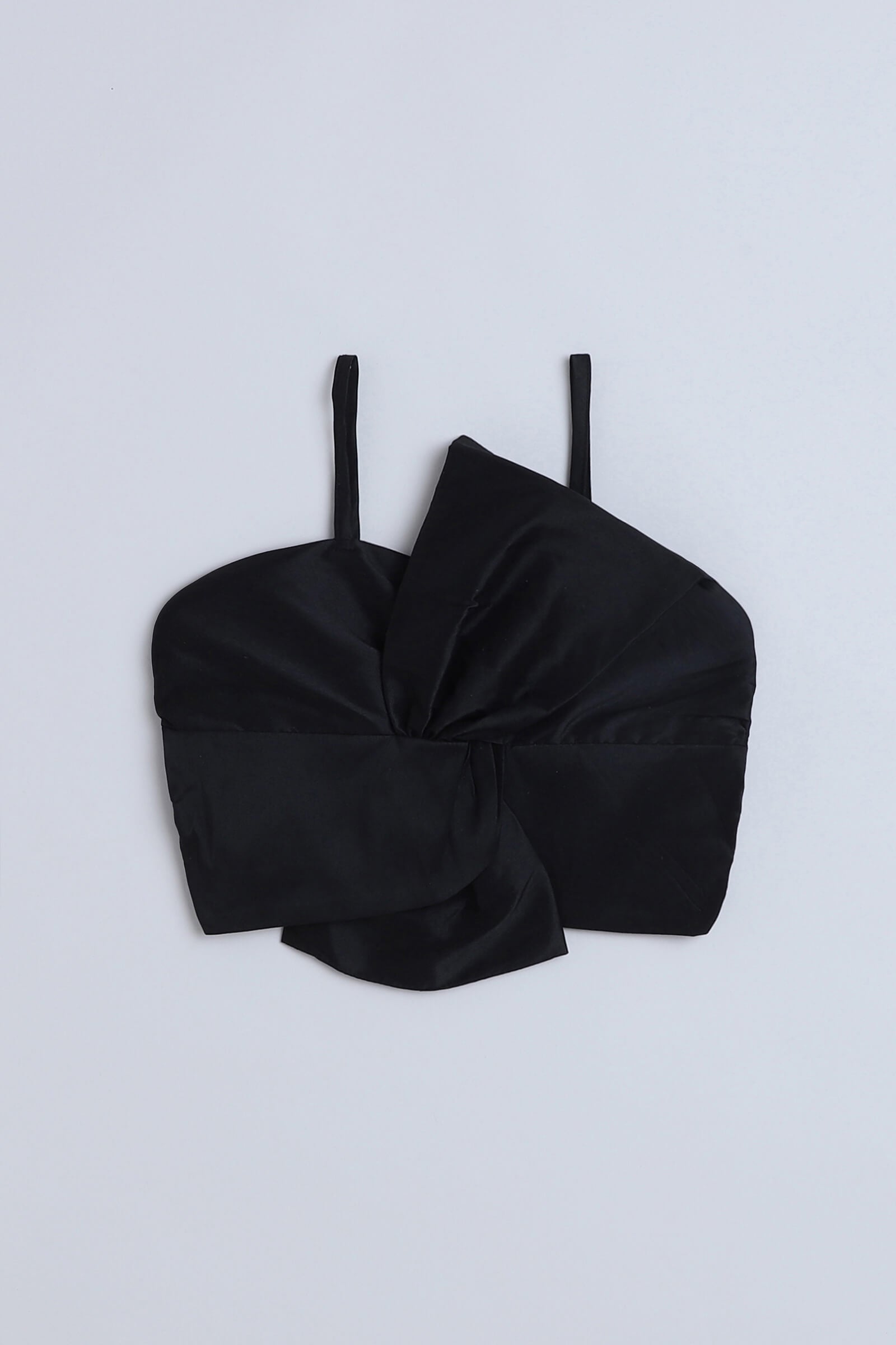 silk woven sleeveless bow detail crop top-Black
