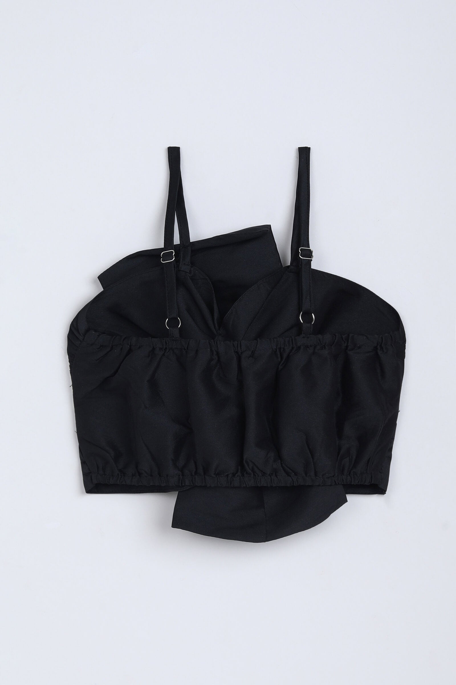 silk woven sleeveless bow detail crop top-Black