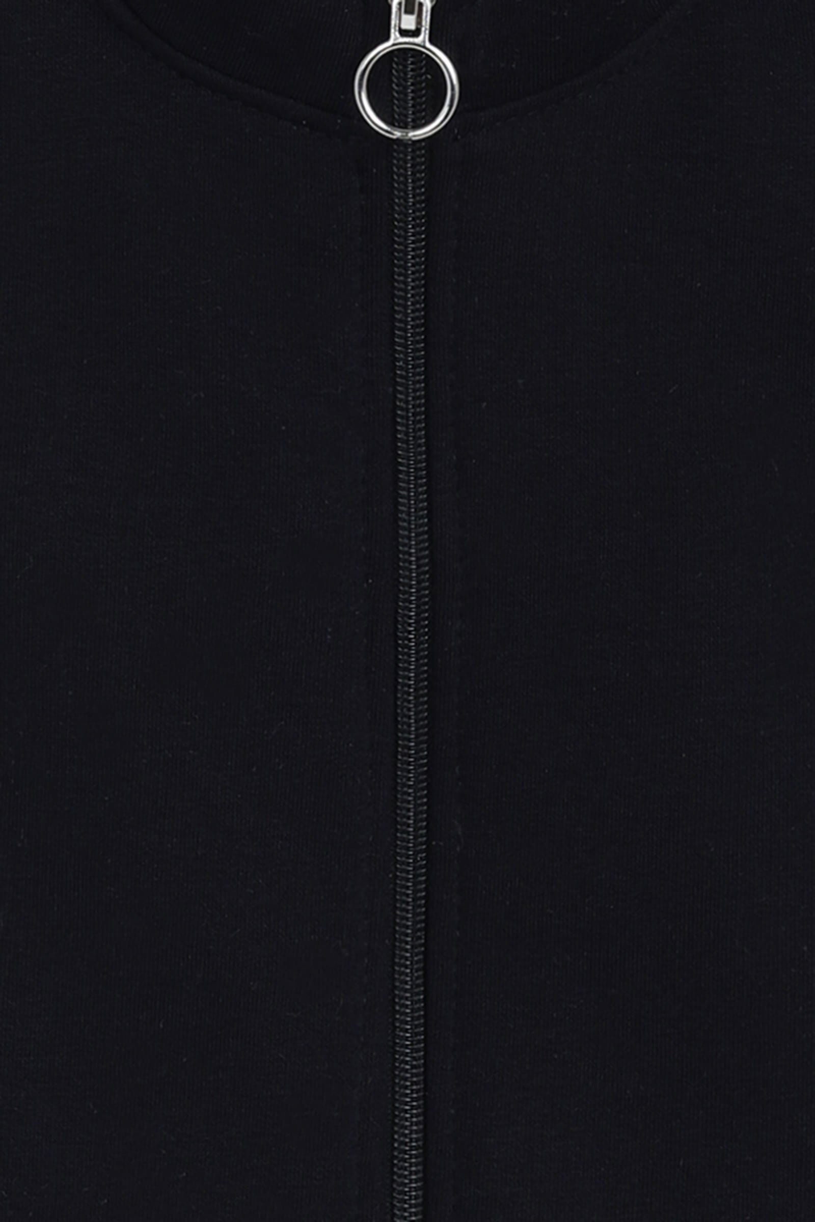 knit sleeveless high neck zip up crop top- Black