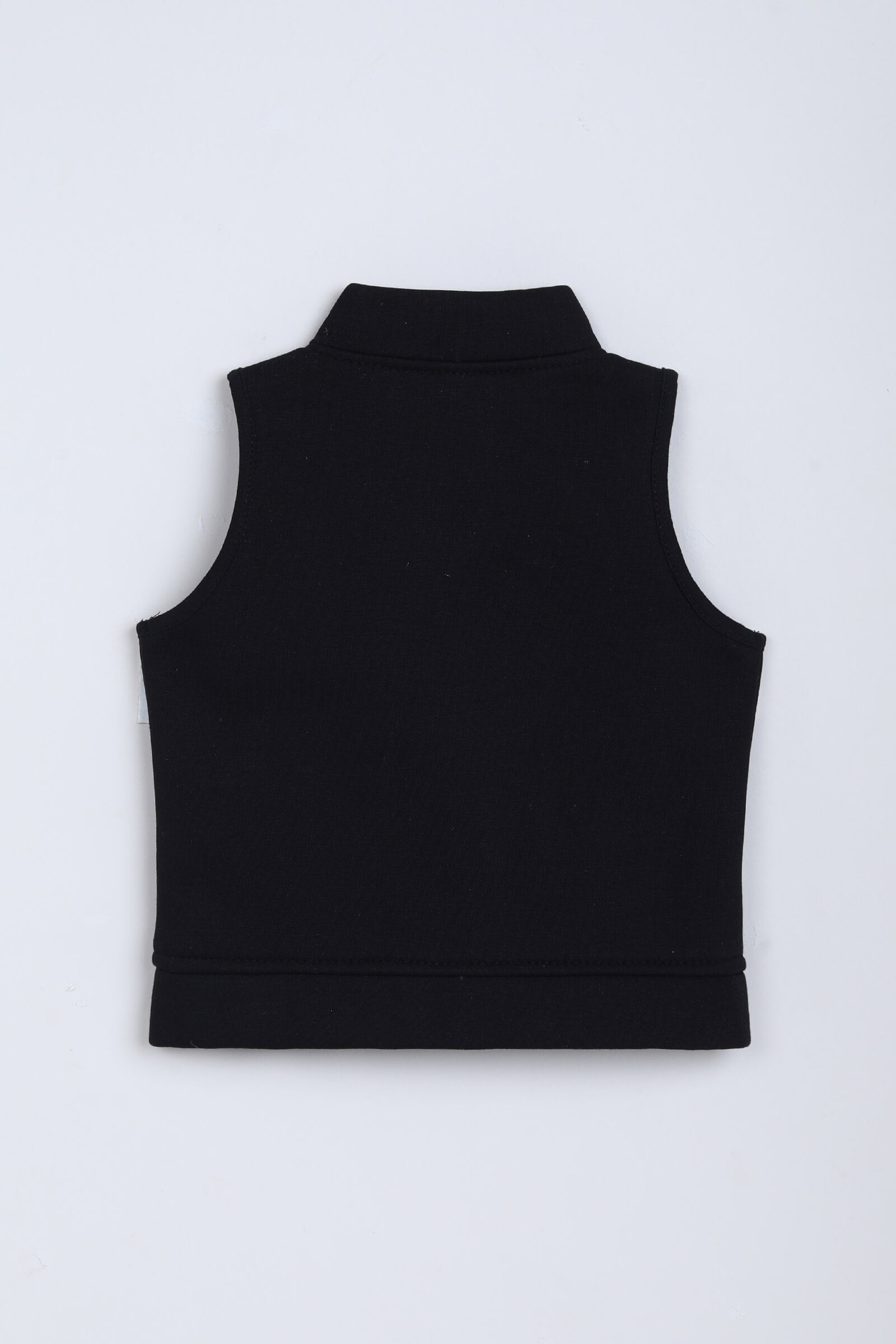 knit sleeveless high neck zip up crop top- Black