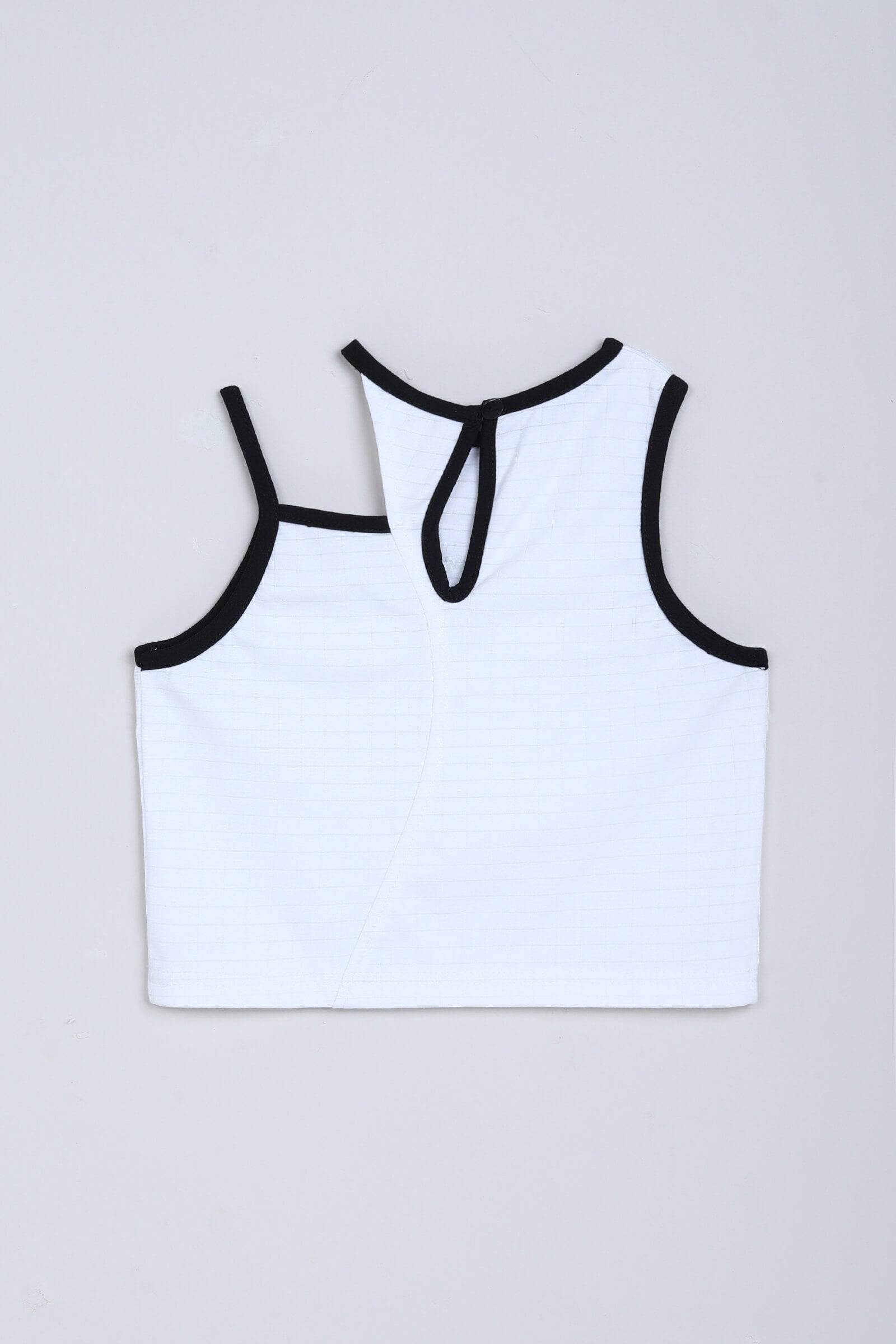 knit Sleeveless contract piping detail asymmetrical neck crop top-White & Black