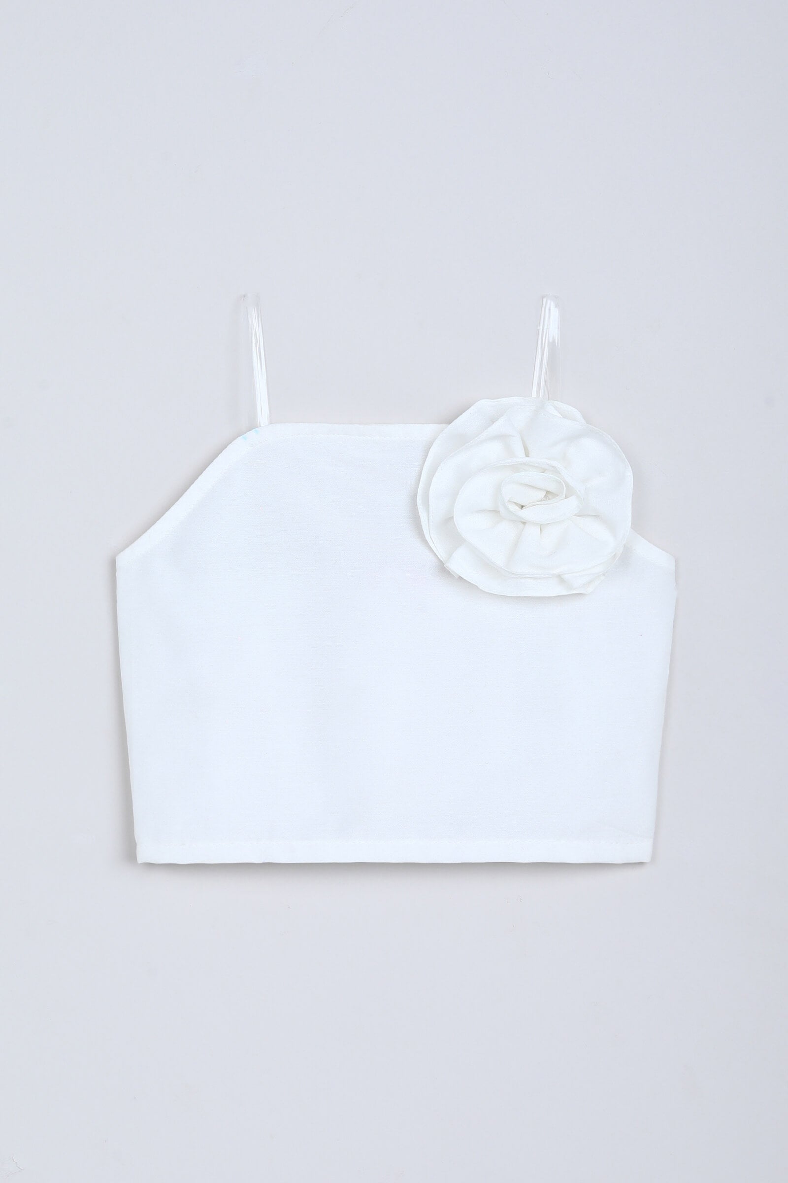 Woven sleeveless rose applique Party crop- Off white