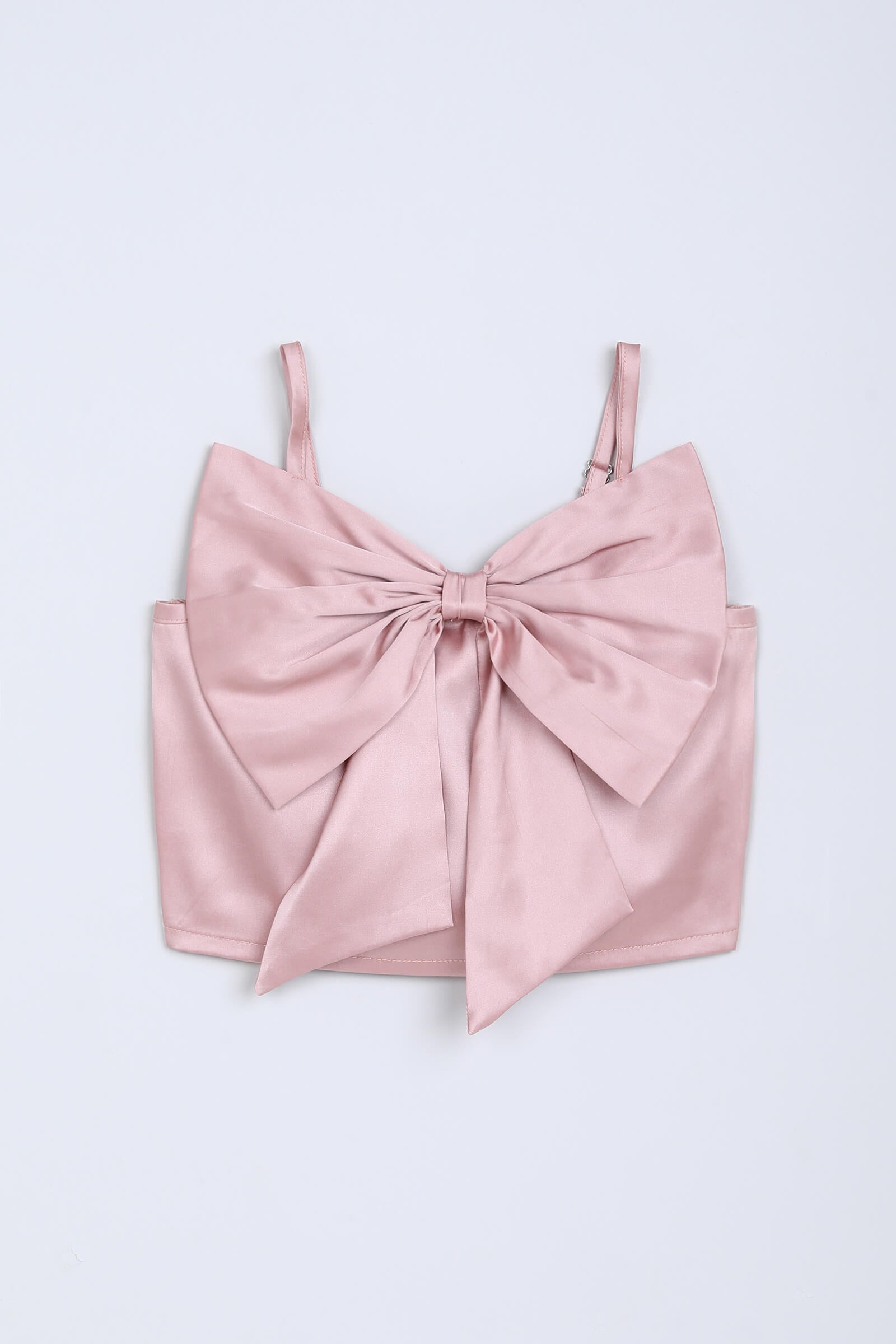 Satin woven sleeveless Bow detailed singlet party crop top-Light Gold