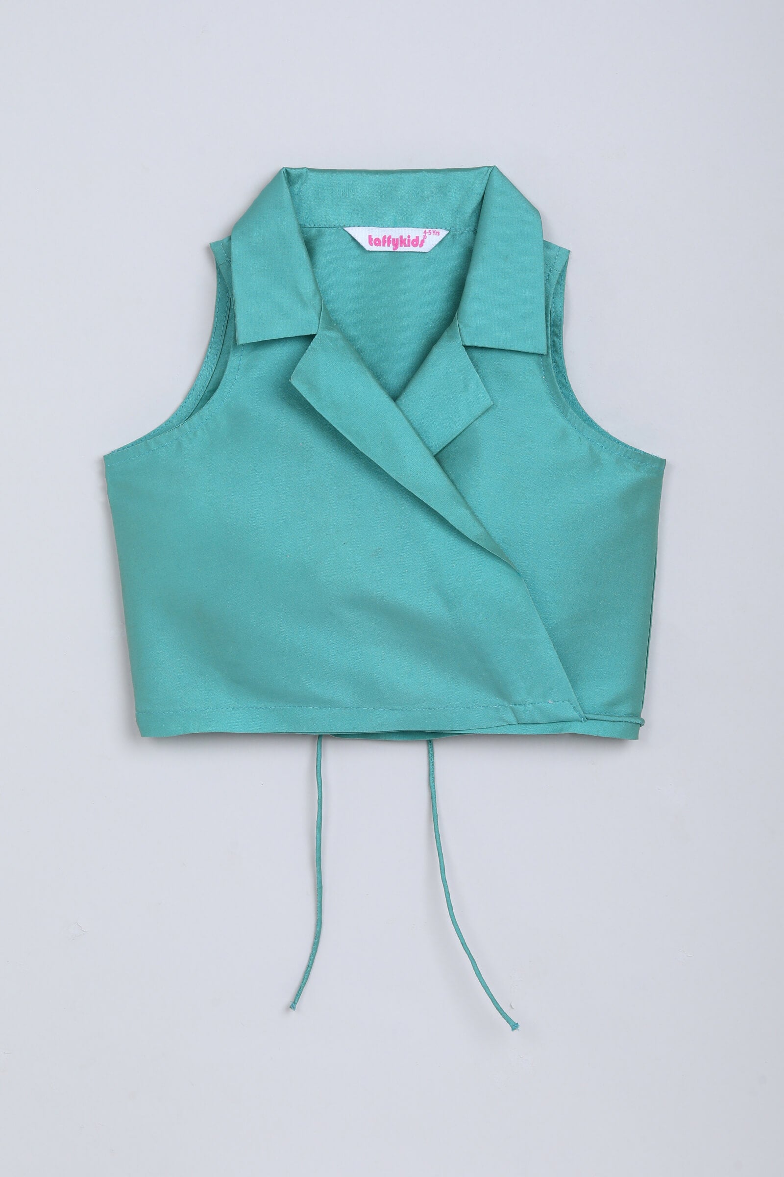 woven sleeveless wrap around blazer crop top-Mint Green