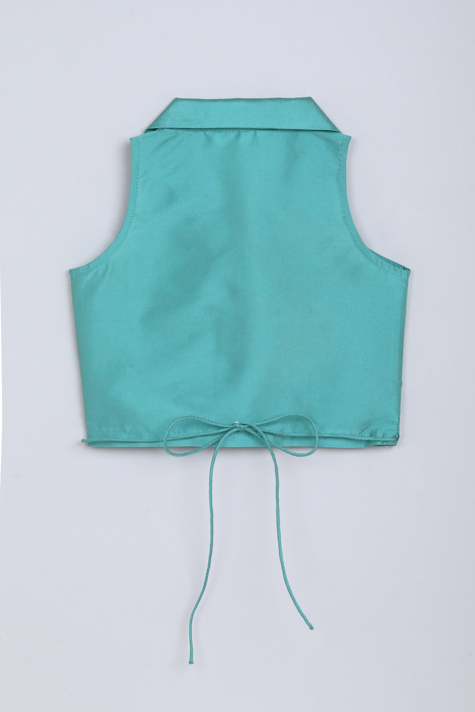 woven sleeveless wrap around blazer crop top-Mint Green