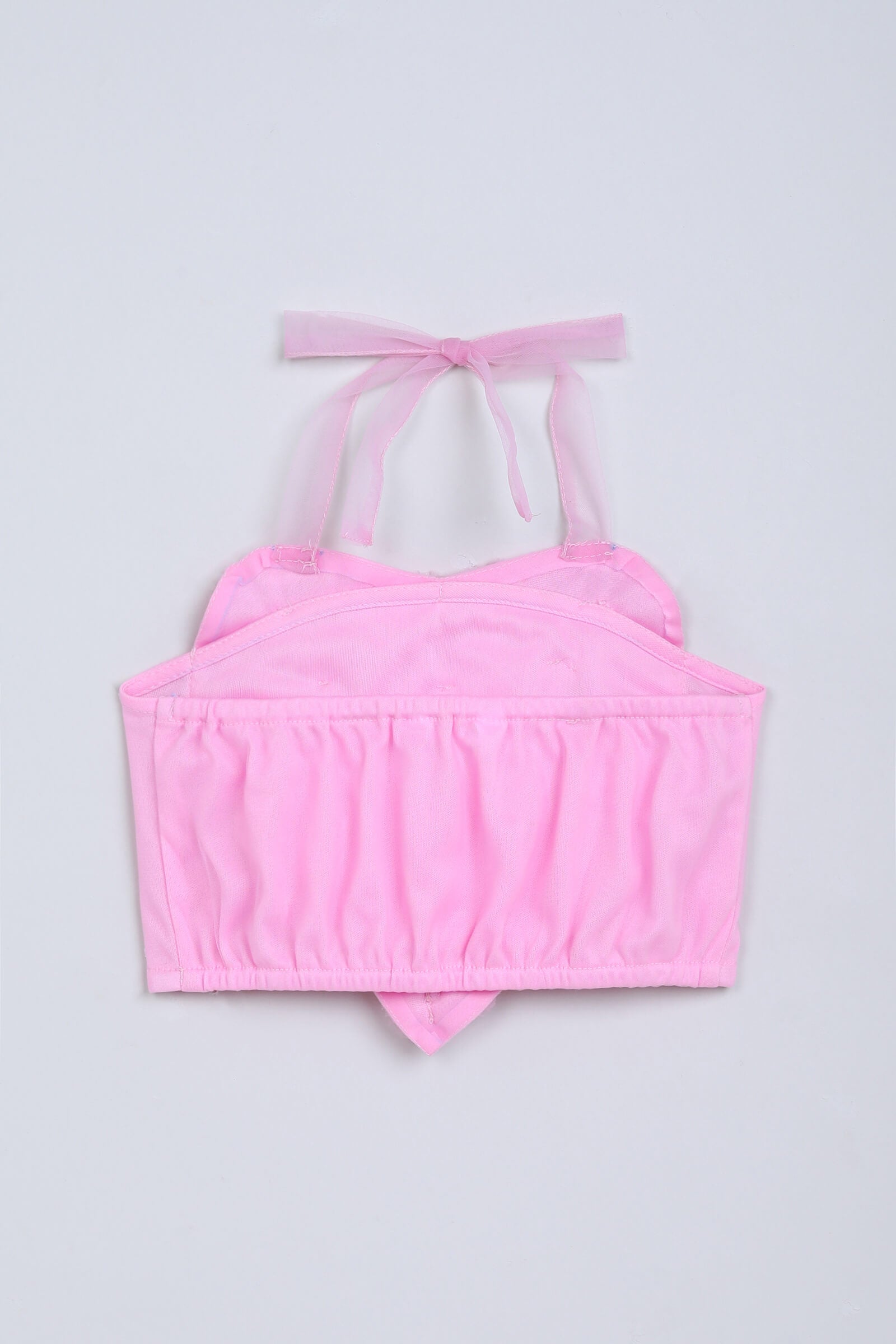 net knit sleeveless heart ruffle applique party crop top-Pink