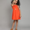 girlss Orange Halter Neck Tie Up &amp; Cut Out Detail Solid Color Dress