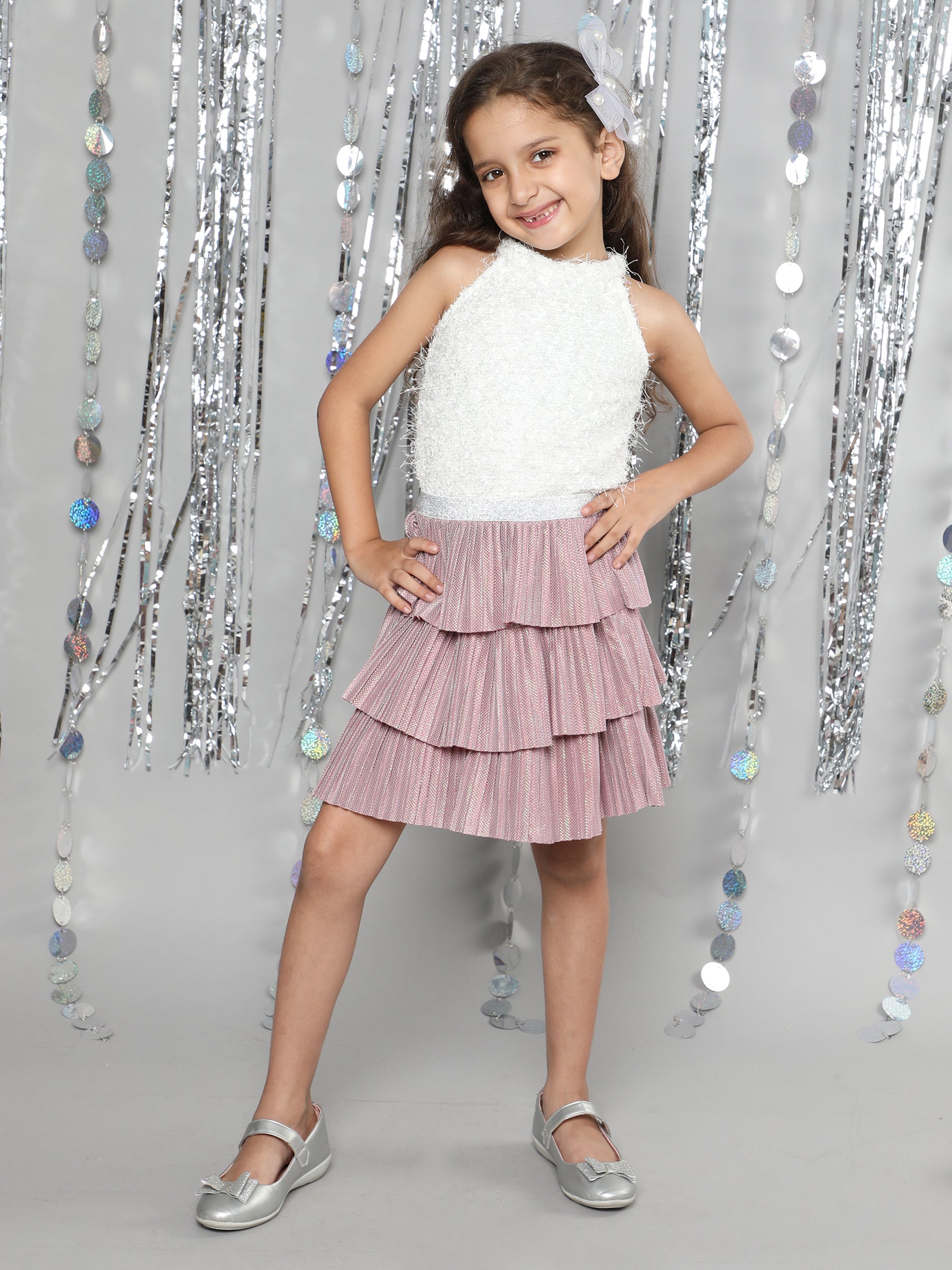 Shop Lurex Embellished Layered Skirt-Mauve Online