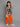 Floral printed sleeveless Asymmetric ethnic kurta and solid pant set-black/Orange