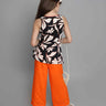 Floral printed sleeveless Asymmetric ethnic kurta and solid pant set-black/Orange