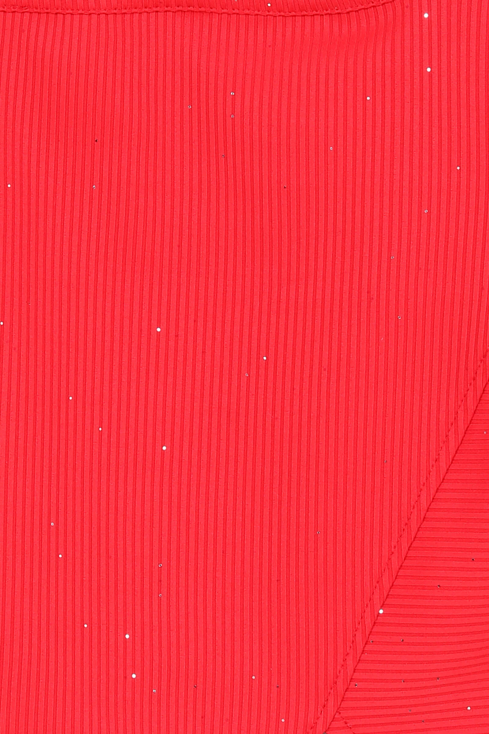 Rib One shoulder Solid Asymmetrical style Top- Red