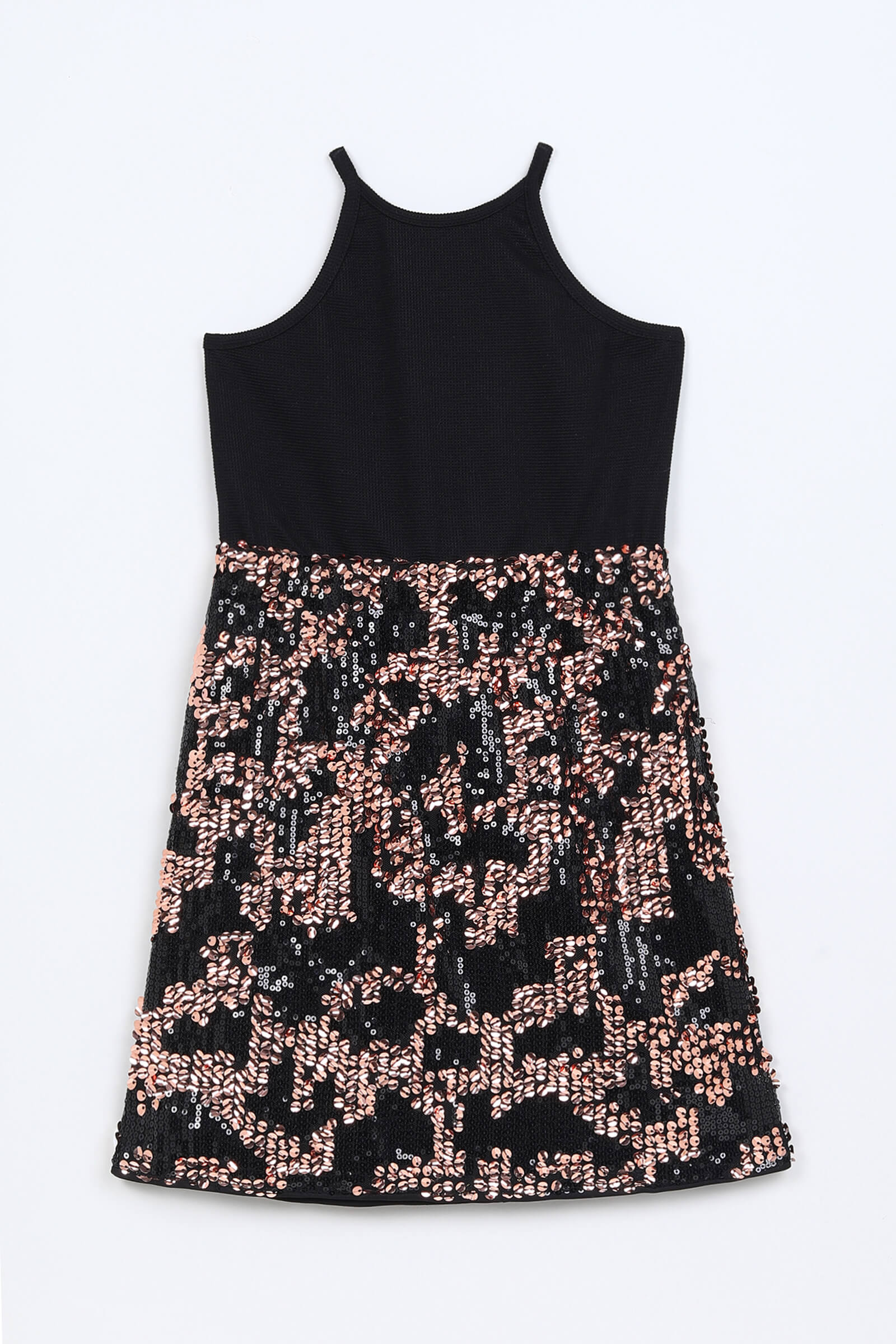 Sequin sleeveless halter neck Party Dress- Black/Rose gold