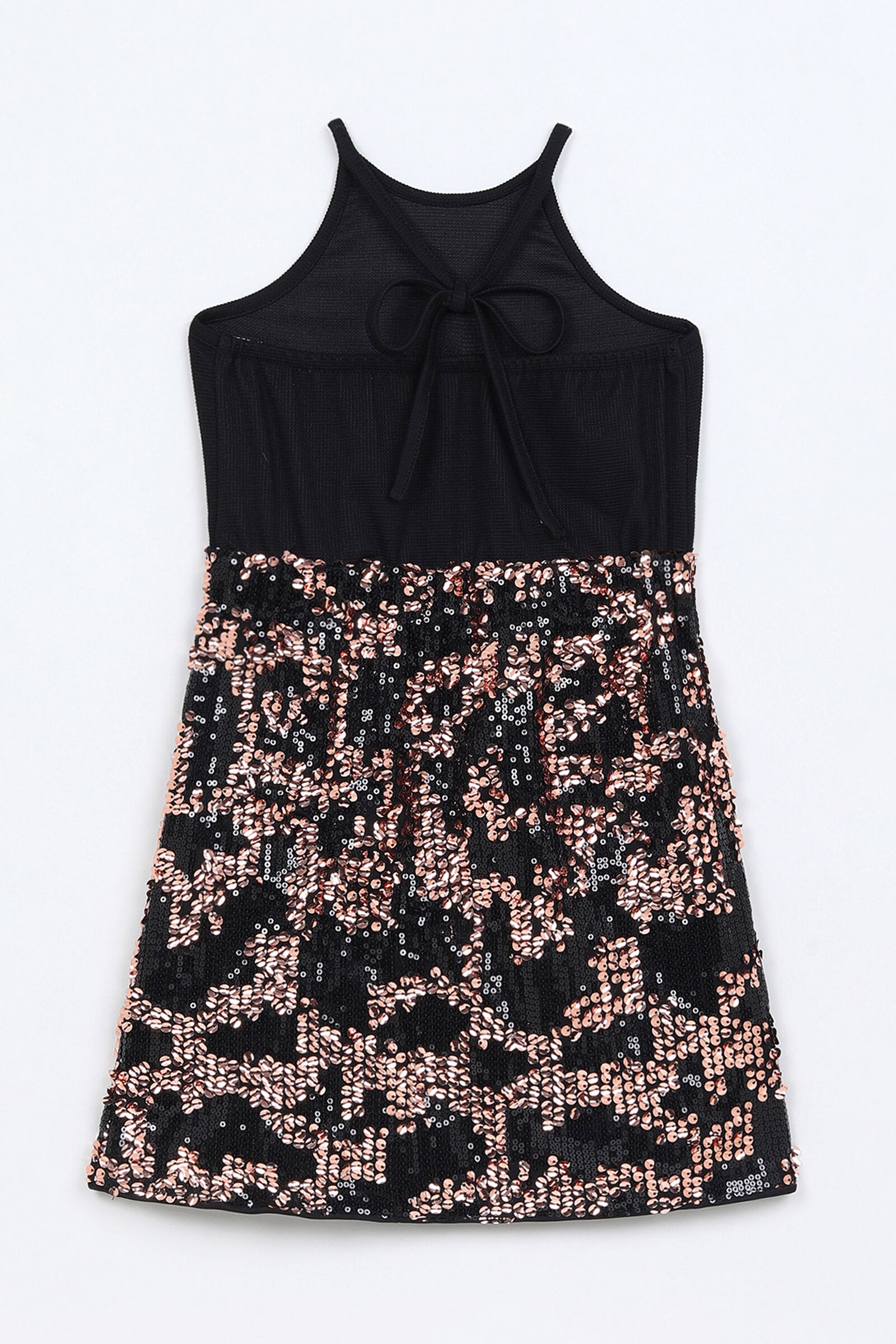 Sequin sleeveless halter neck Party Dress- Black/Rose gold