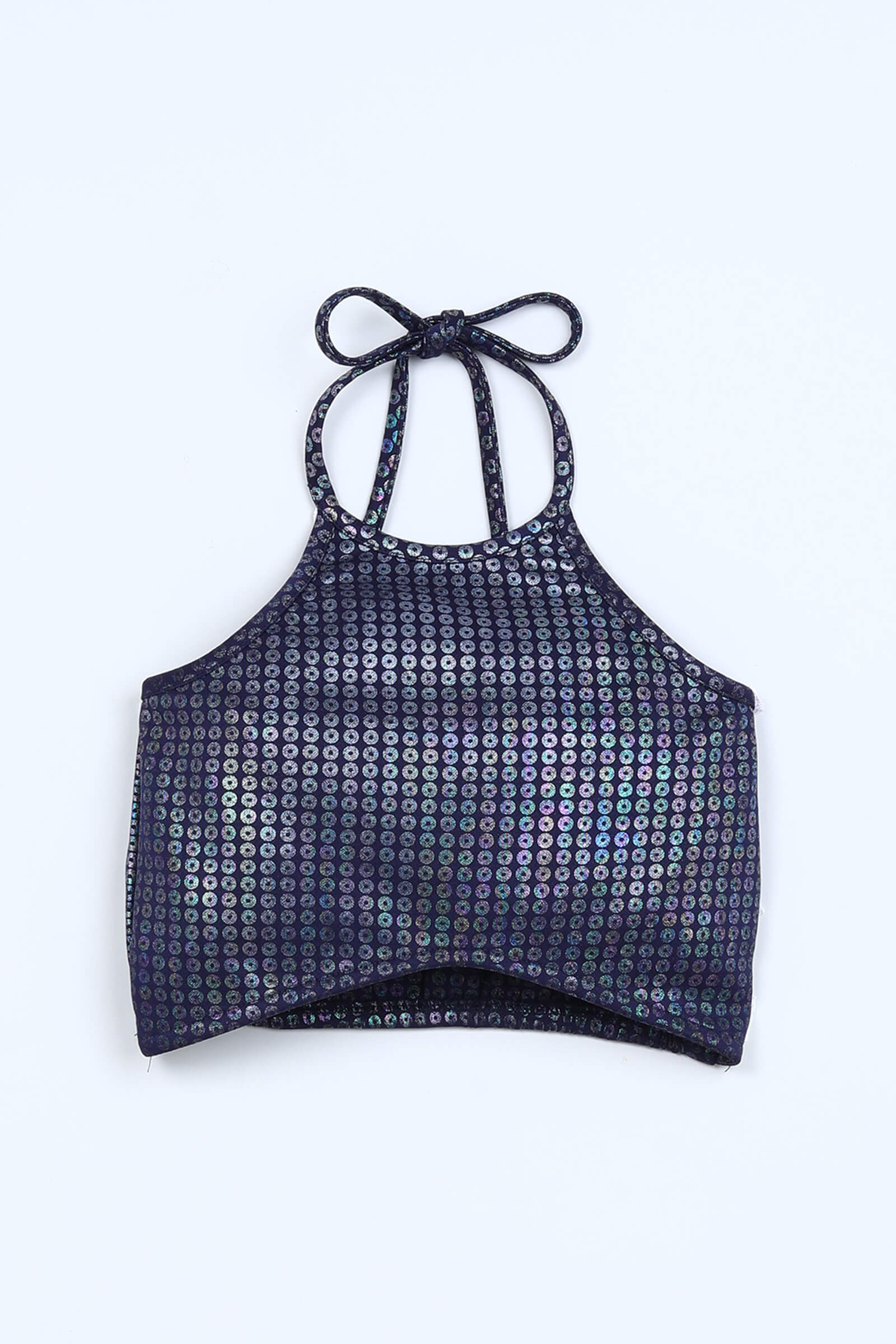 Woven Sleeveless Foil Printed Asymmetric Waist Crop top and Skirt Set - Navy/Multi