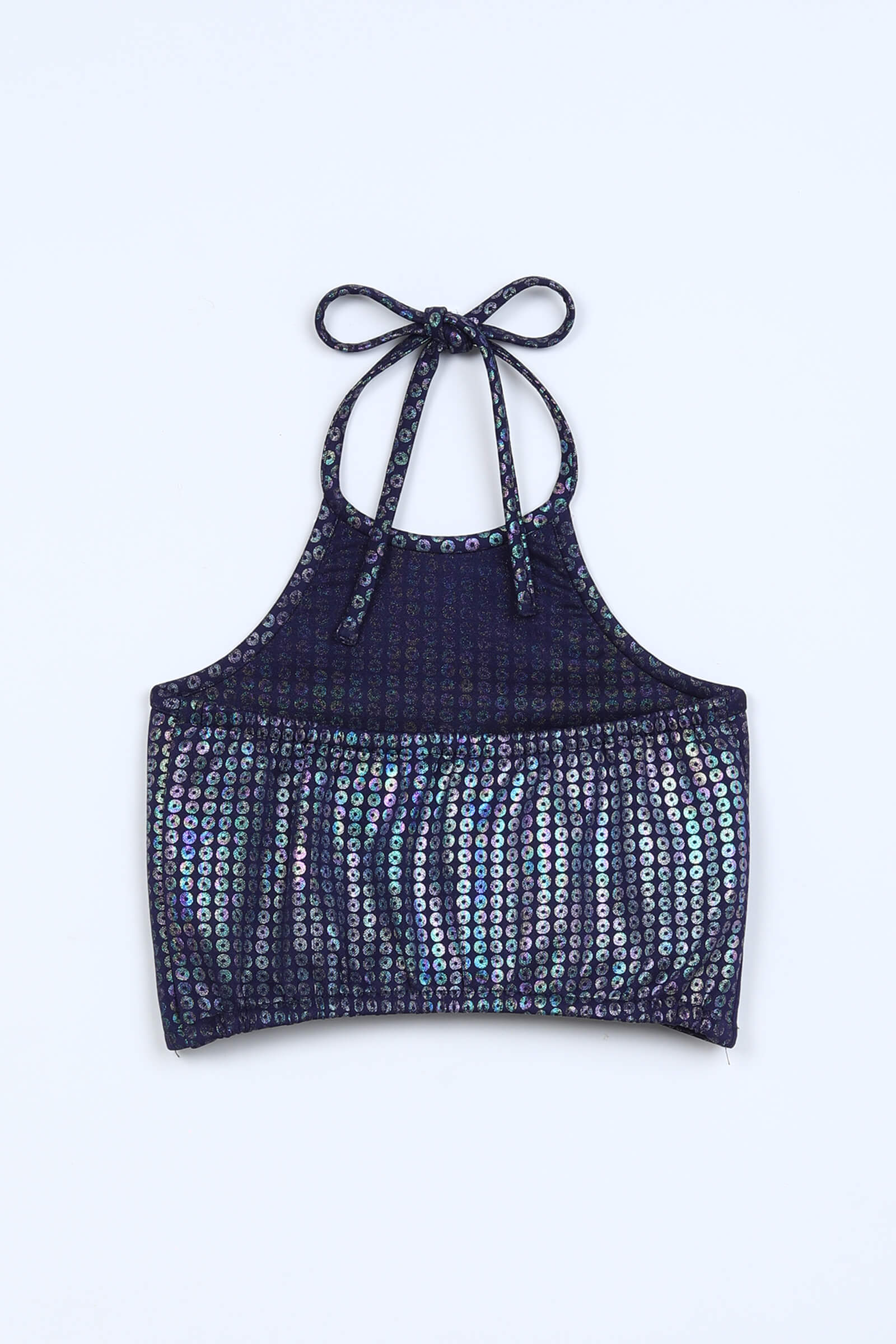 Woven Sleeveless Foil Printed Asymmetric Waist Crop top and Skirt Set - Navy/Multi