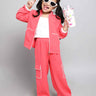 applique full sleeves pocket detail jacket with matching cargo pant and solid Singlet crop top set-Coral /white