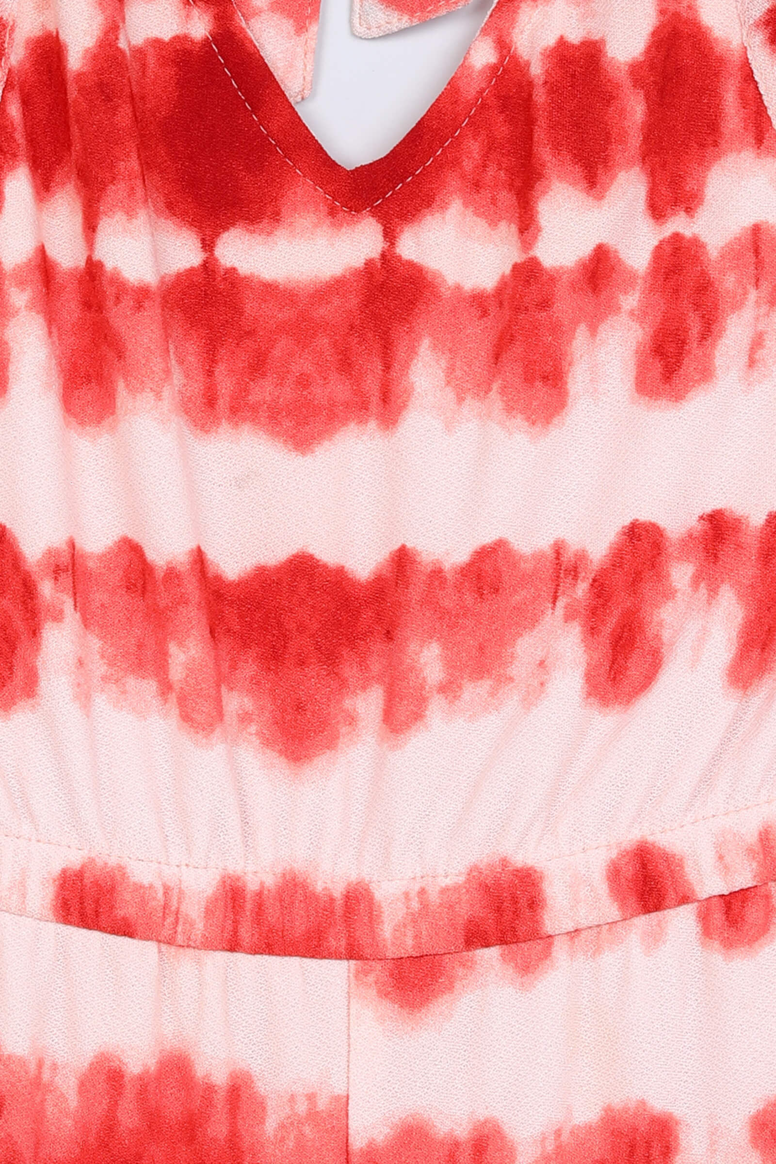 Knit Sleeveless Printed Halter neck Jumpsuit - Orange and White