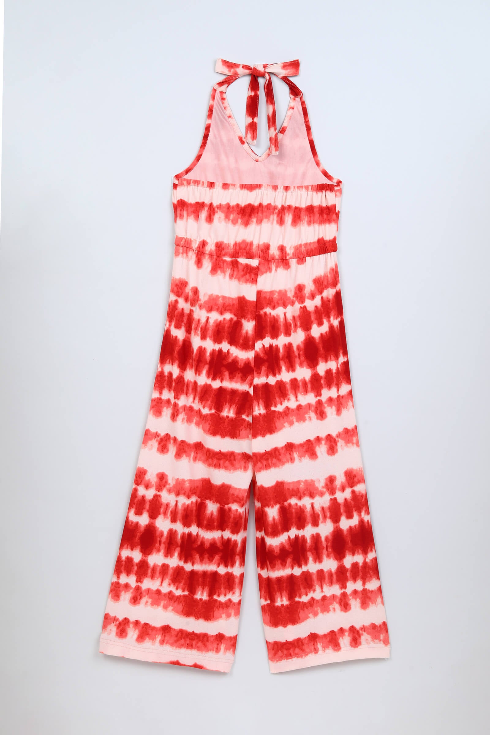Knit Sleeveless Printed Halter neck Jumpsuit - Orange and White