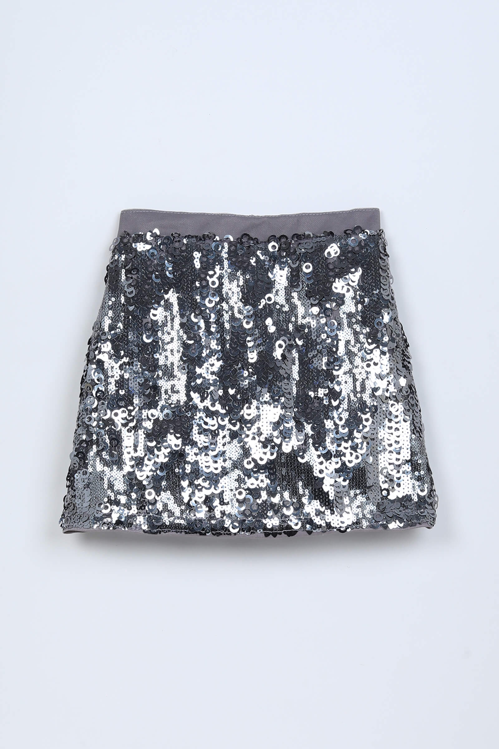 Solid tie up detail T-shirt with Sequin skirt set - Black/Silver