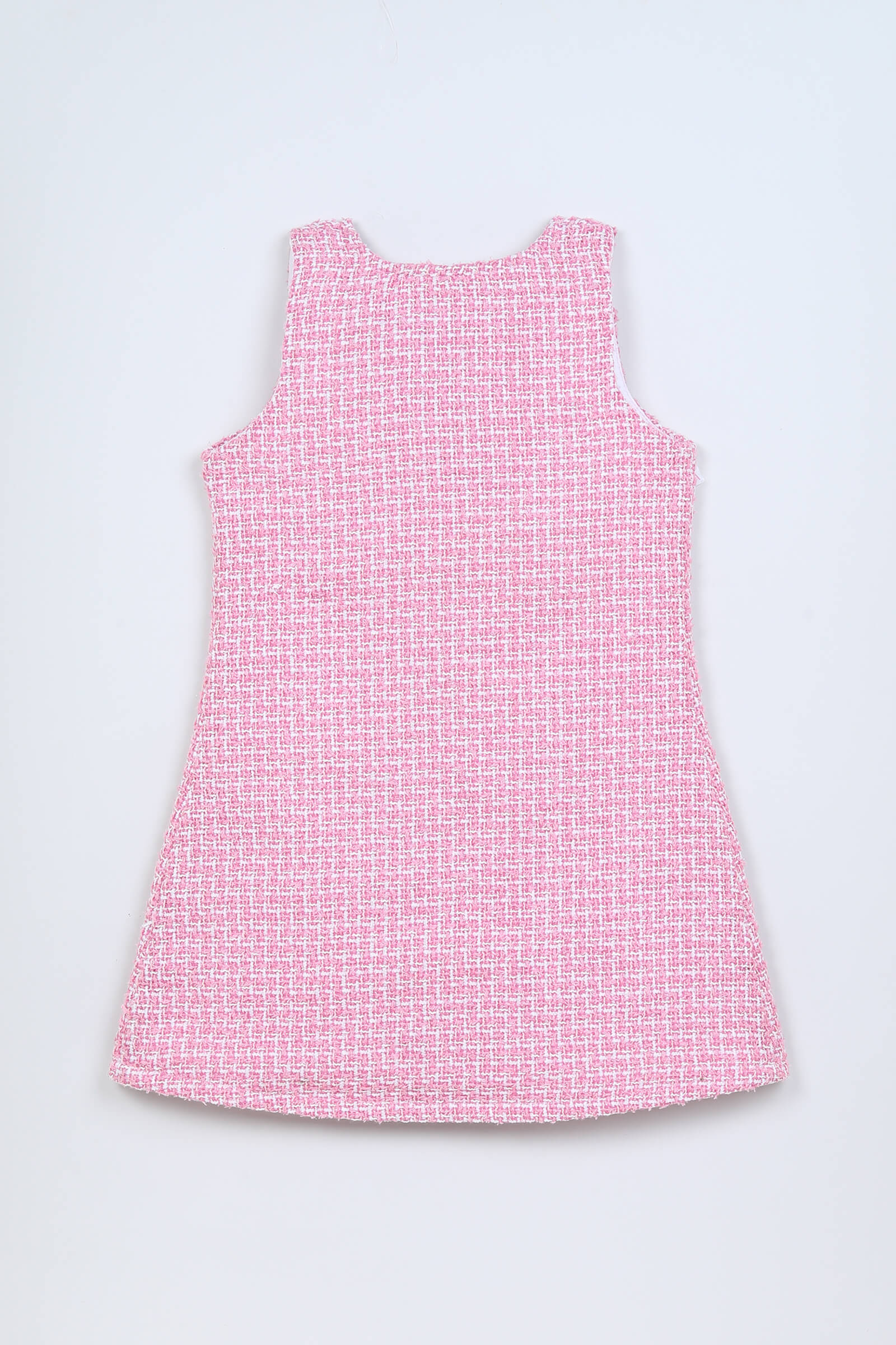 tweed dress with polo neck full sleeve inner top - Pink and White