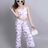 tie dye printed sleeveless halter neck party crop Vest and matching pant set-Lavender/white