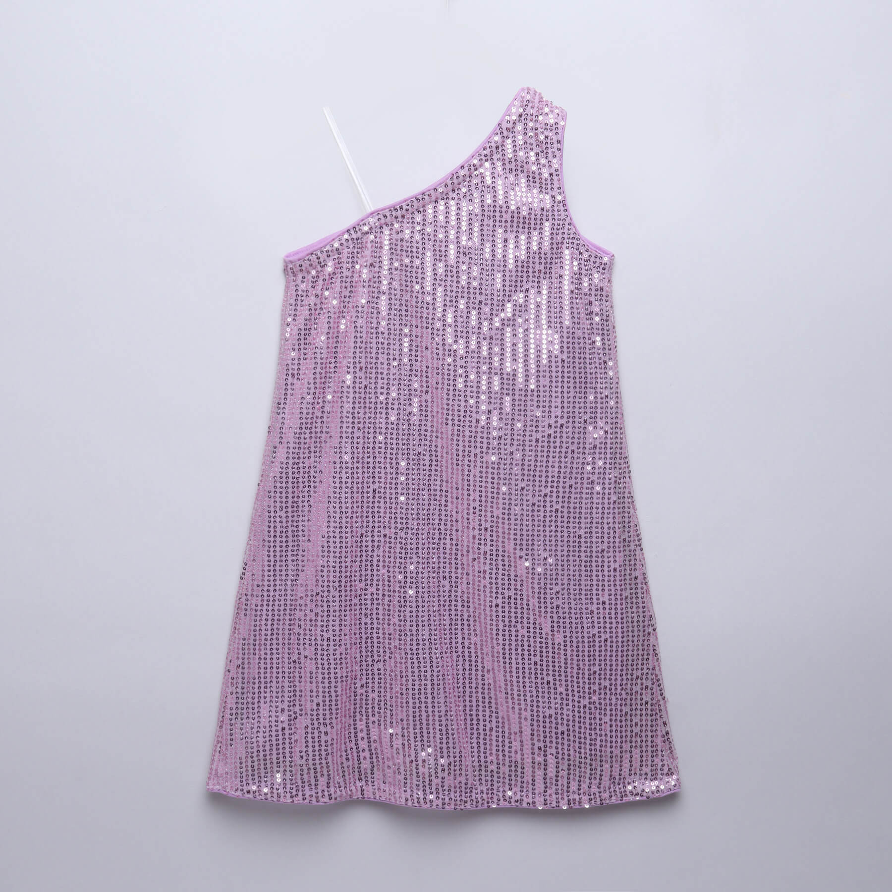 one shoulder bow detail sequin A-line partywear dress- Purple