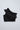 Knit sleeveless Organza ruffle detail one shoulder party crop top-Black