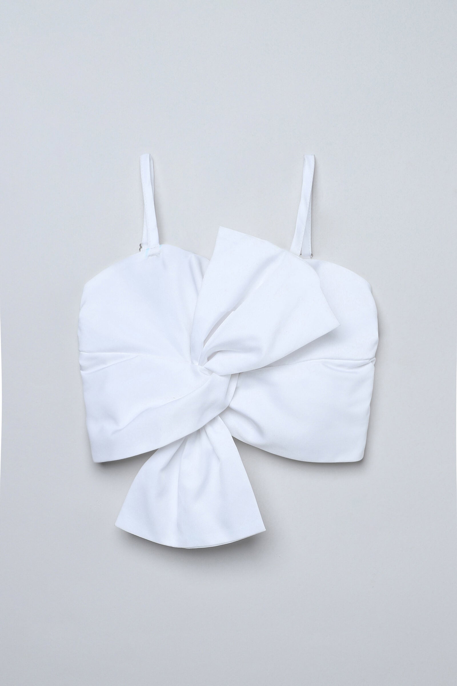 Satin woven sleeveless bow detail party crop top- White