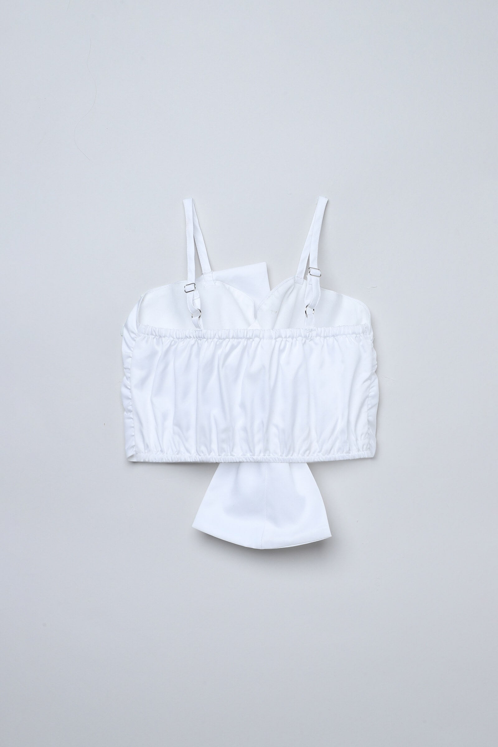 Satin woven sleeveless bow detail party crop top- White