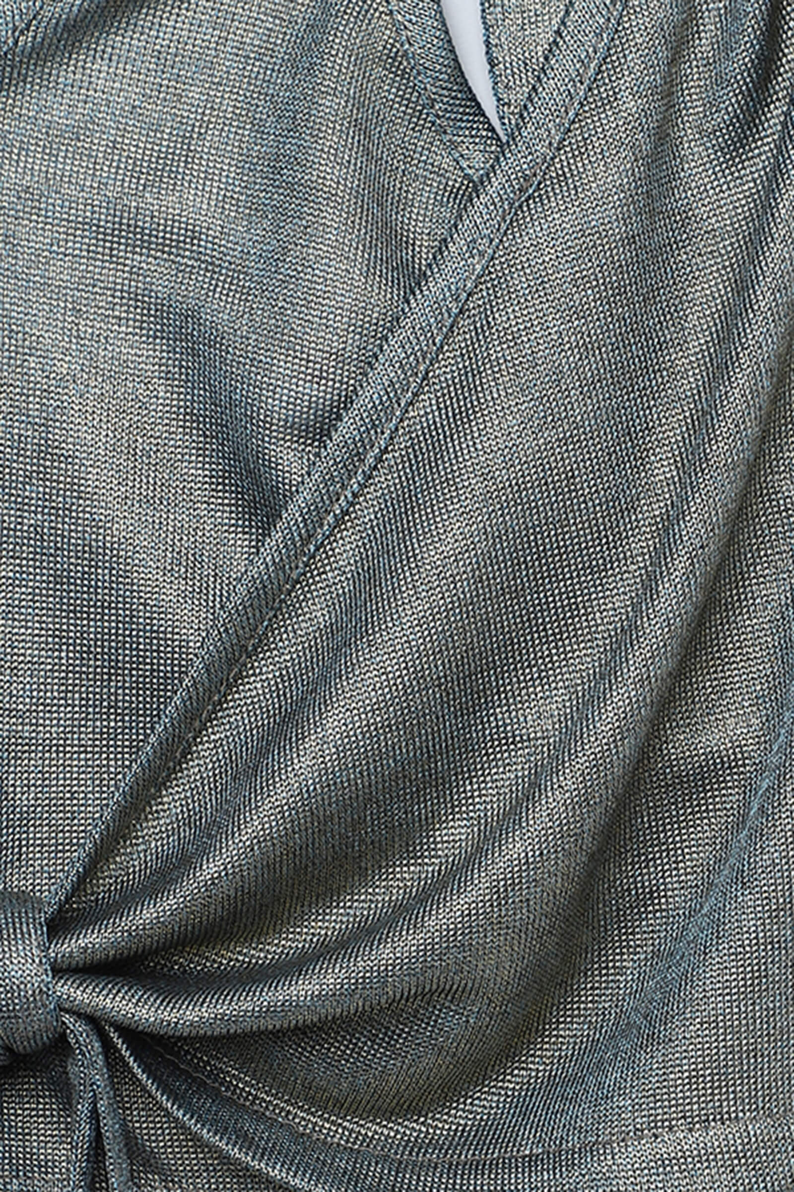 Knit sleeveless shimmer Ring detail halter neck crop top-Teal & Gold