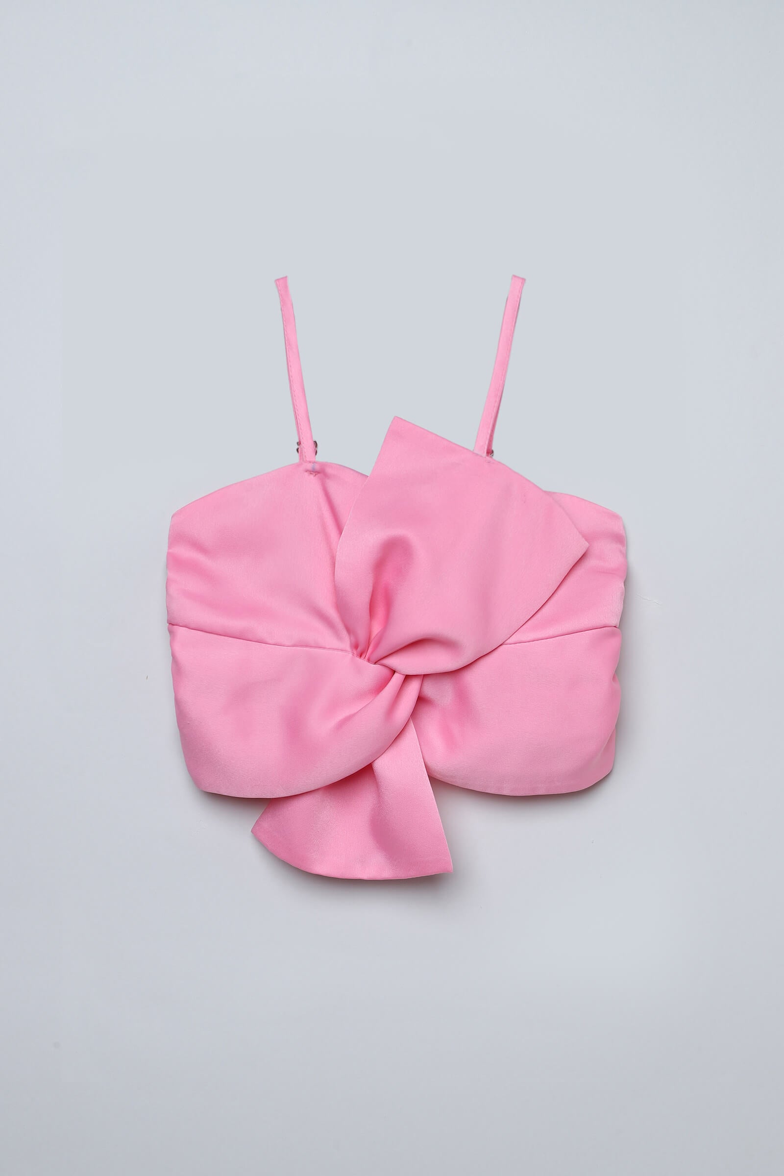 Satin woven sleeveless bow detail crop top-Pink