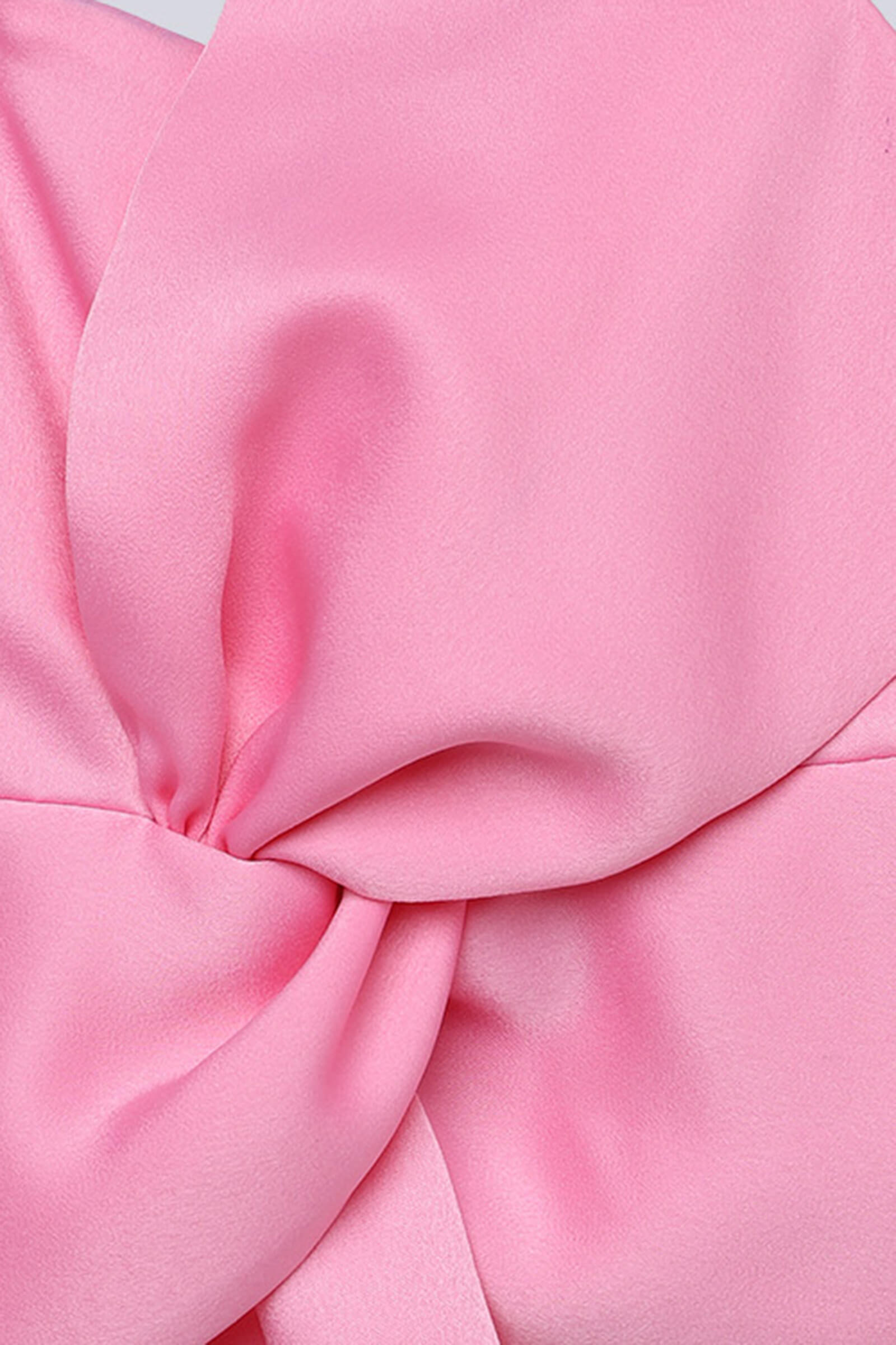 Satin woven sleeveless bow detail crop top-Pink