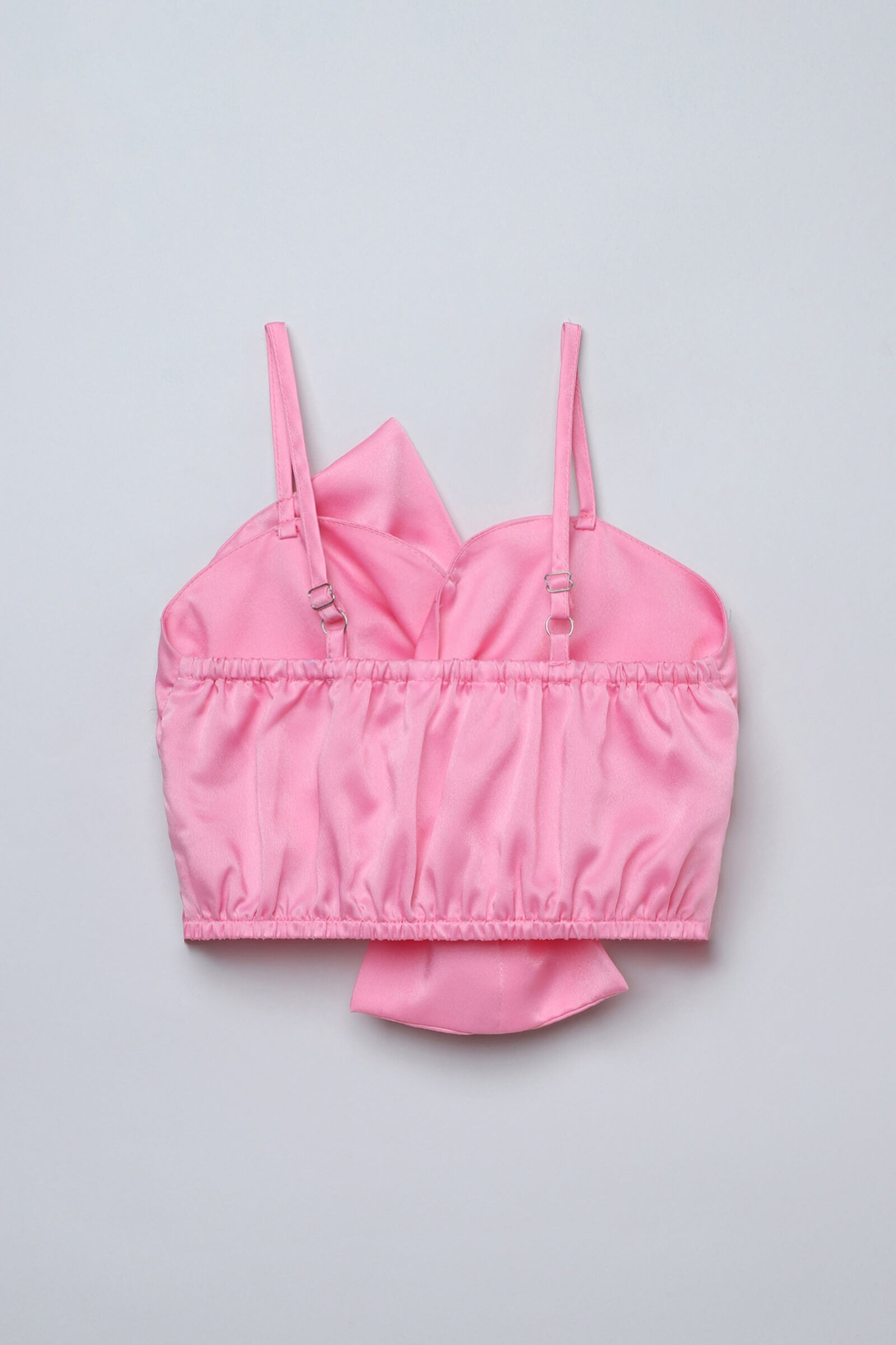 Satin woven sleeveless bow detail crop top-Pink