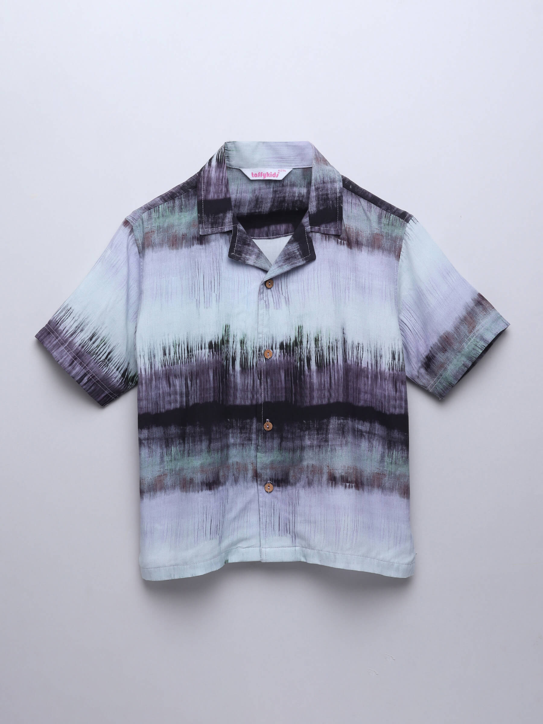 Tie and dye printed half sleeves oversized shirt- Brown/Multi