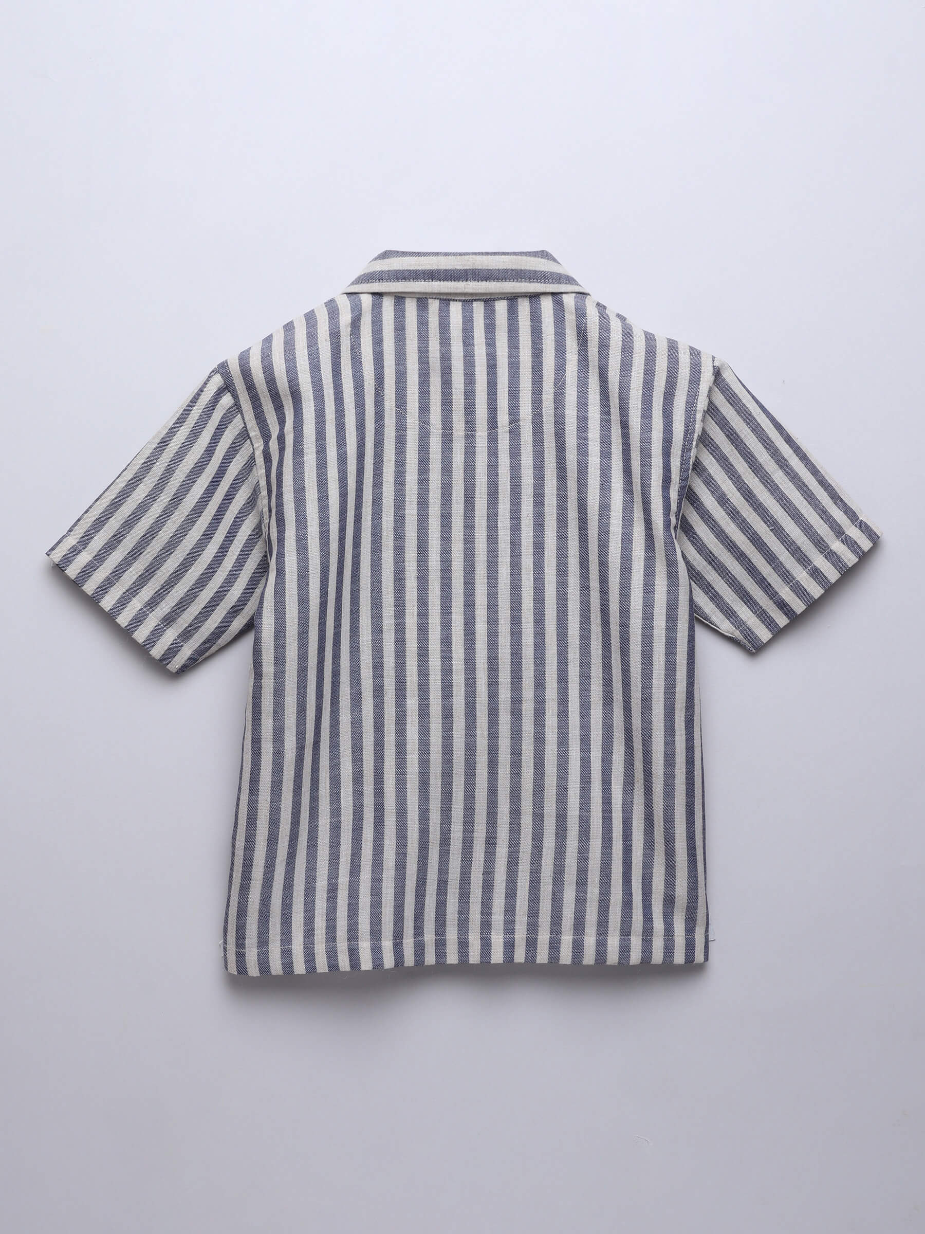 Striped half sleeves oversize shirt-Offwhite & Blue